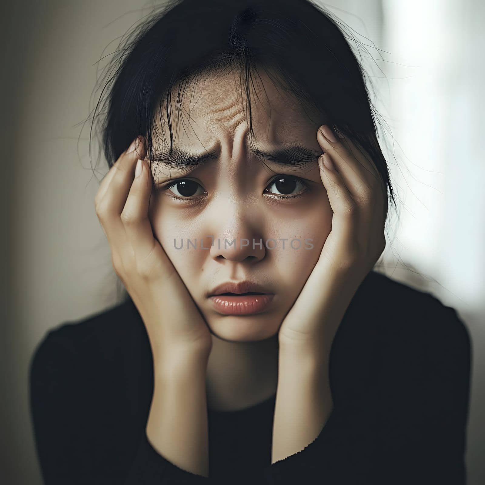 Worried sad Asian Woman. Female Worry .Thoughtful expression Women