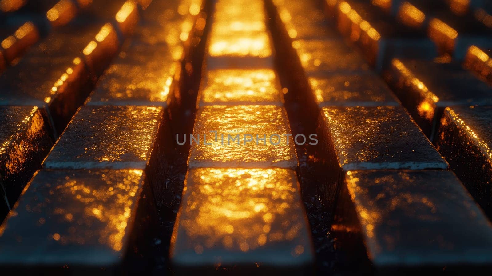 Rows of gold bars. Financial economy banking concept. Glittering shiny golden precious metal background.