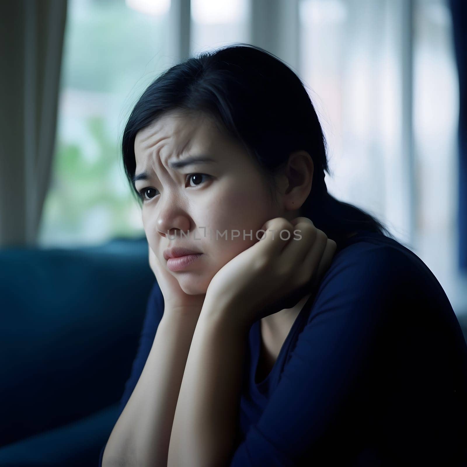 Worried sad Asian Woman. Female Worry .Thoughtful expression Women
