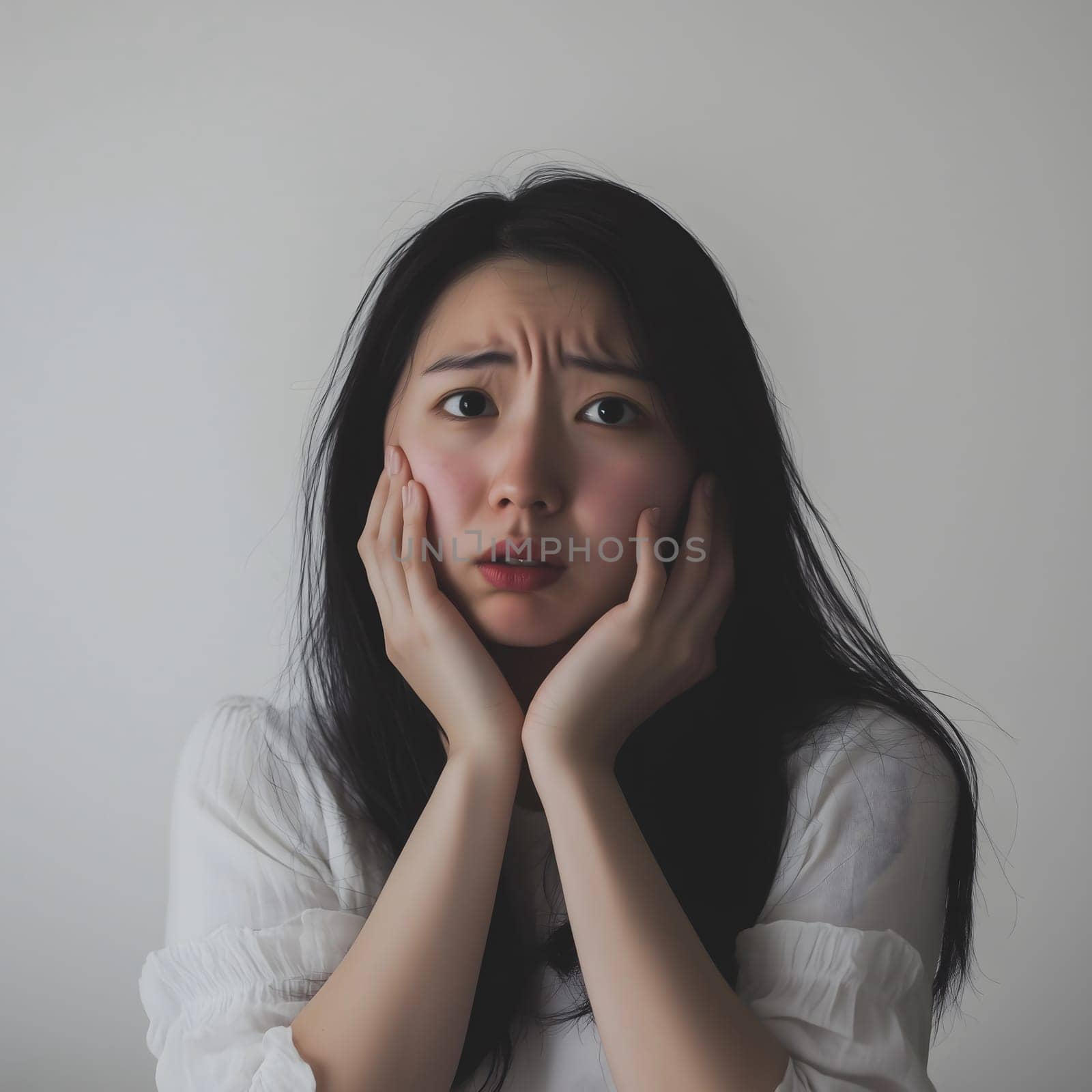 Worried sad Asian Woman. Female Worry .Thoughtful expression Women