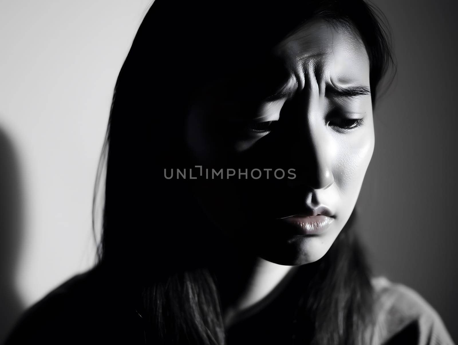 Worried sad Asian Woman. Female Worry .Thoughtful expression Women