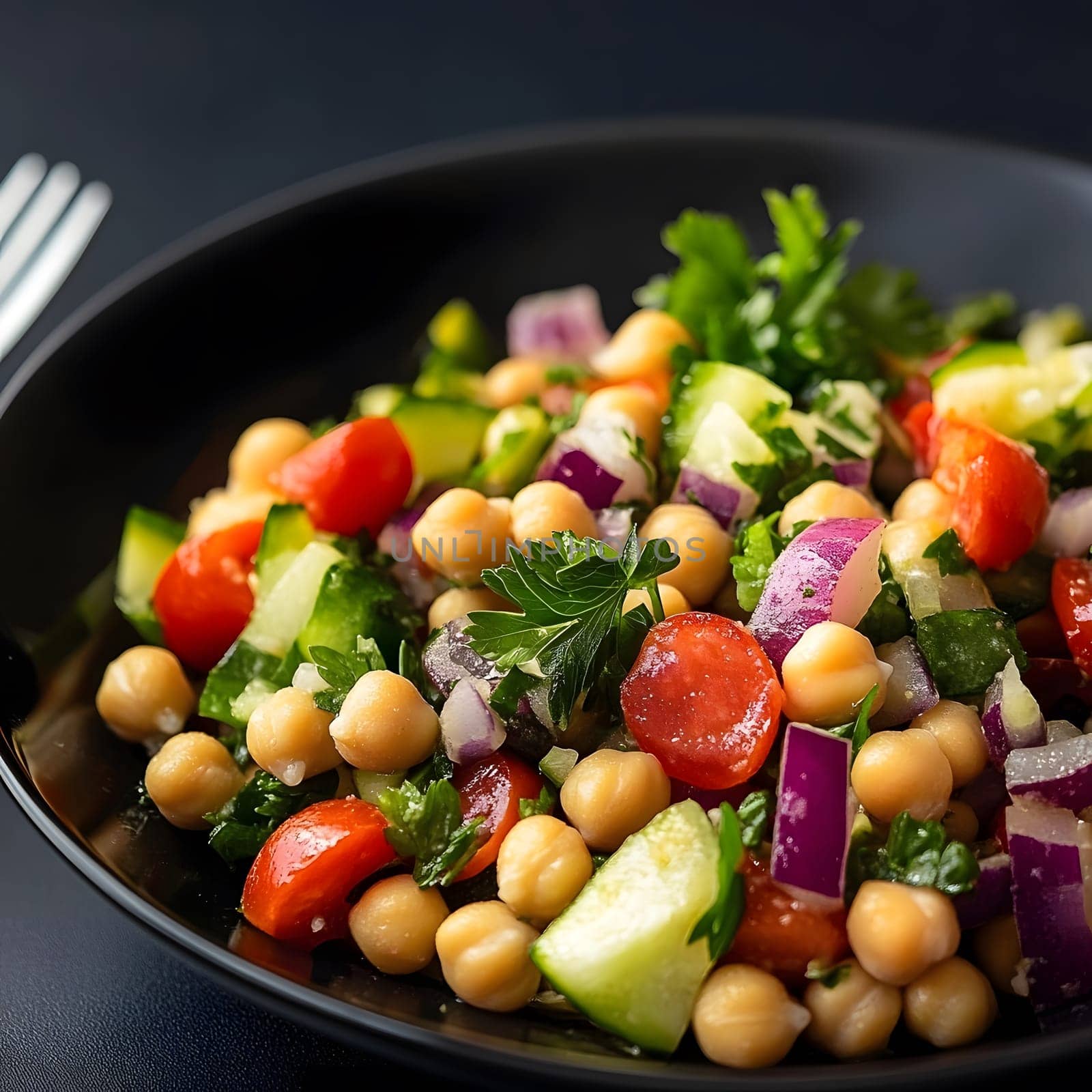 Healthy Vegetarian Chickpea salad meal with cucumber and tomatoes