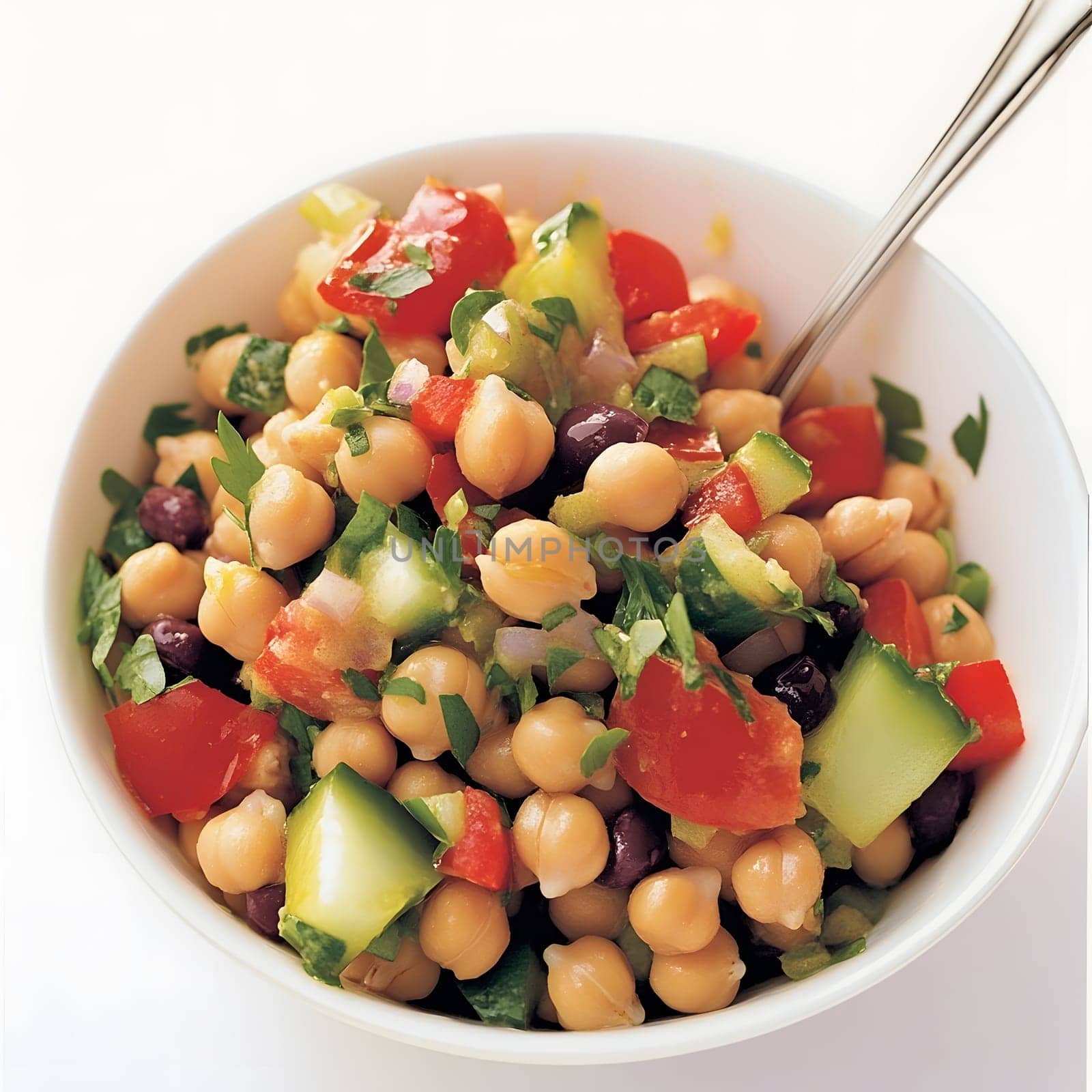 Healthy Vegetarian Chickpea salad meal with cucumber and tomatoes