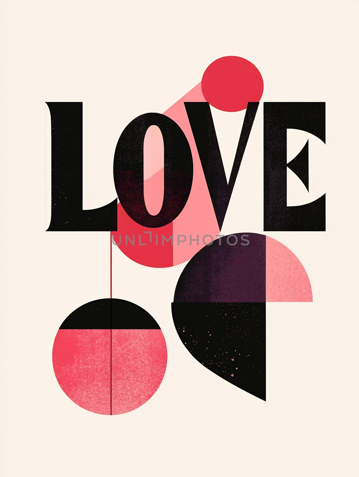 Abstract art featuring bold text and geometric shapes in red and black, creatively portraying the theme of love.