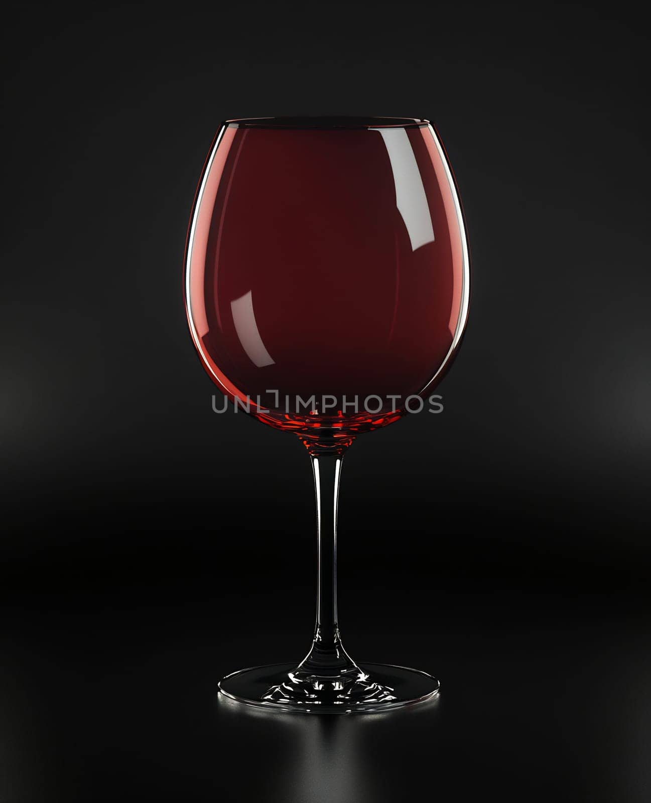 A sleek glass filled with rich red wine stands against a dark background, showcasing its deep color and clarity, inviting a tasting experience.