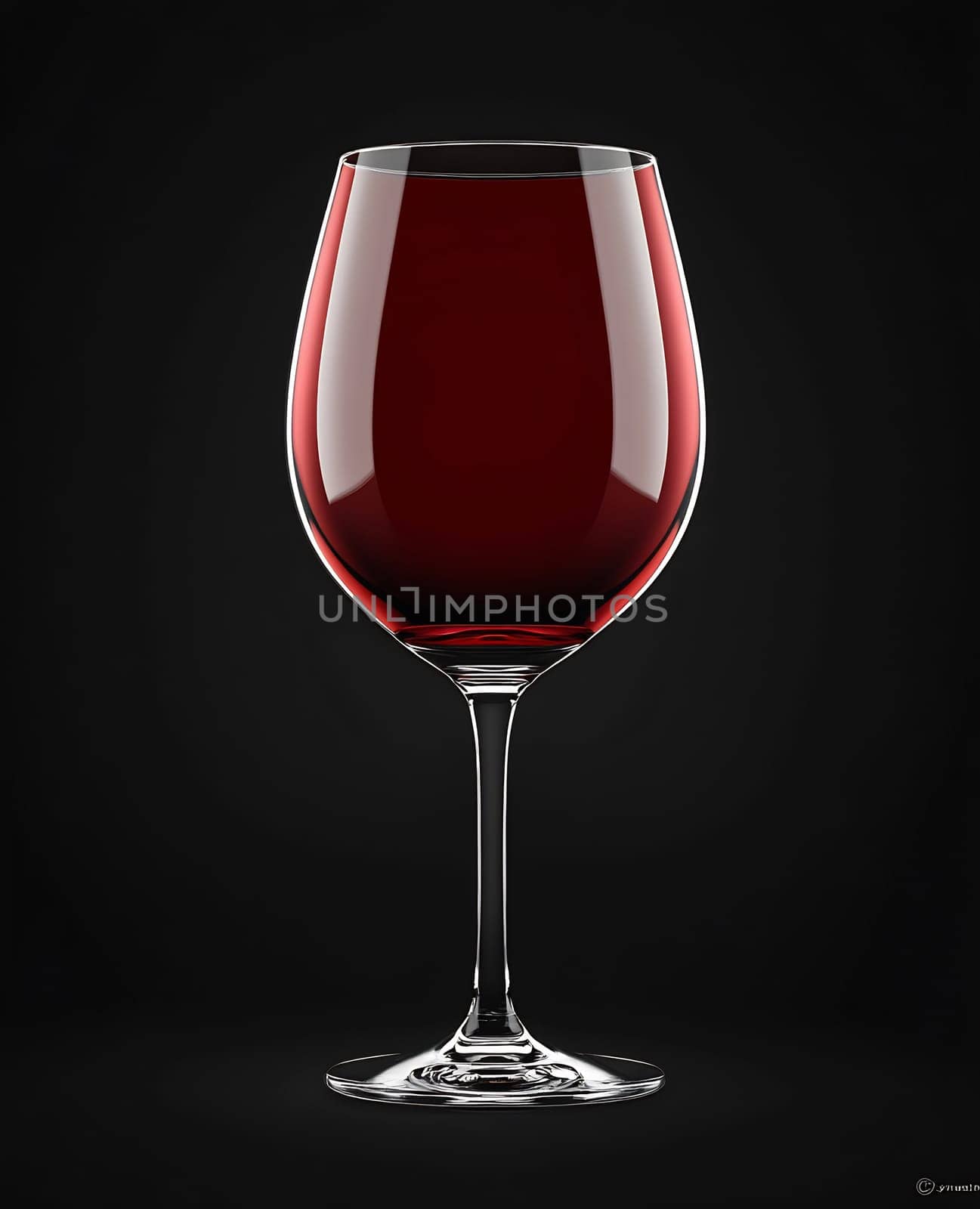 A polished glass filled with rich red wine stands against a dark background, highlighting the deep color and sleek design.