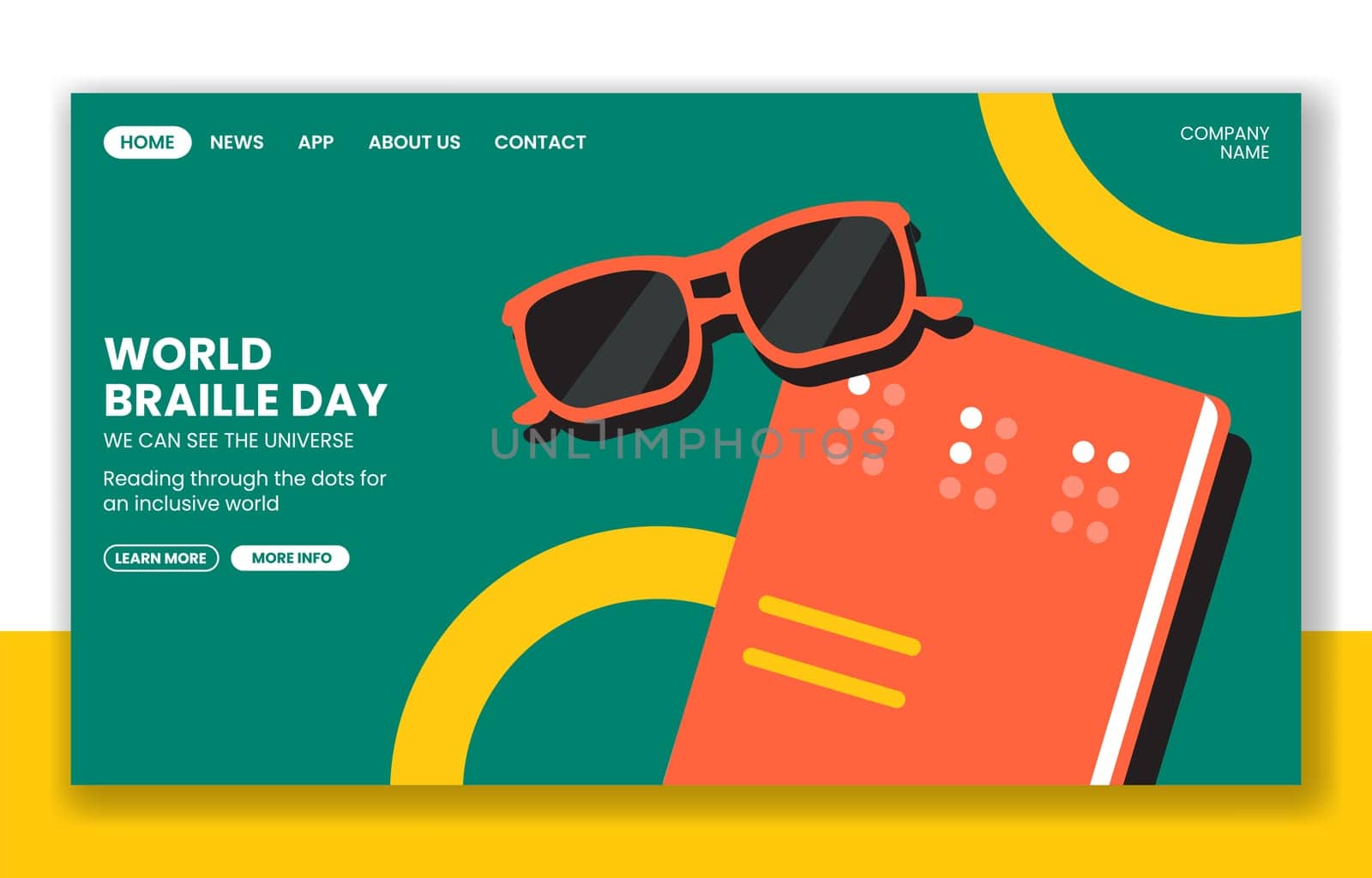 World Braille Day Social Media Landing Page Design with Hand-Drawn Cartoon Style