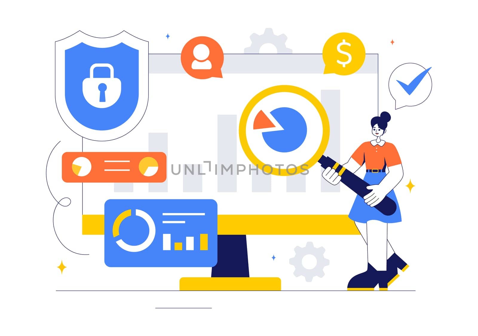 Cyber Threat Analysis Vector Illustration featuring Vulnerability Management and Information Control for Protection and Safety Technology