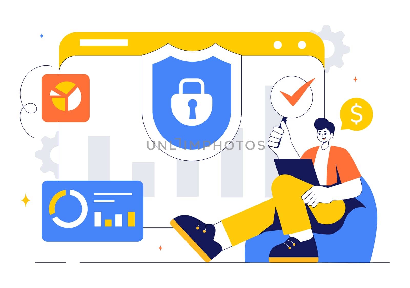 Cyber Threat Analysis Vector Illustration featuring Vulnerability Management and Information Control for Protection and Safety Technology