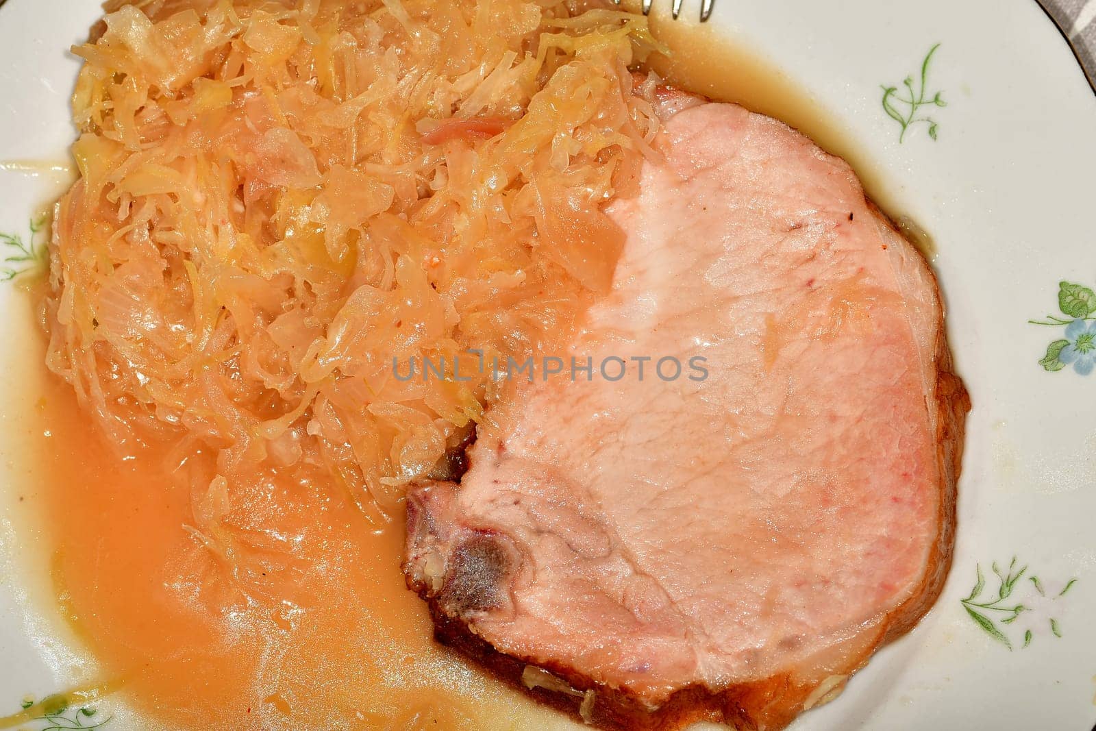 cured cooked pork from the cutlet string and sauerkraut