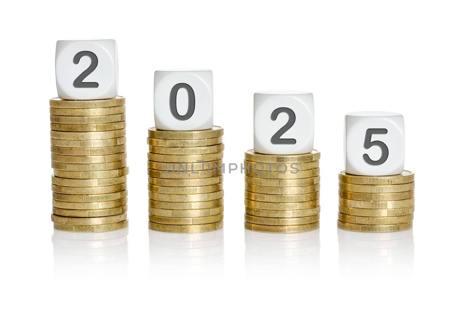 Descending coin stacks with letter dice - 2025