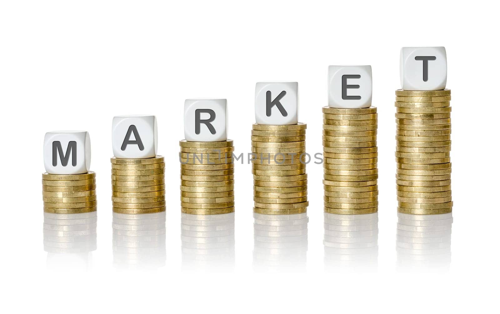 Coin stacks with letter dice - Market