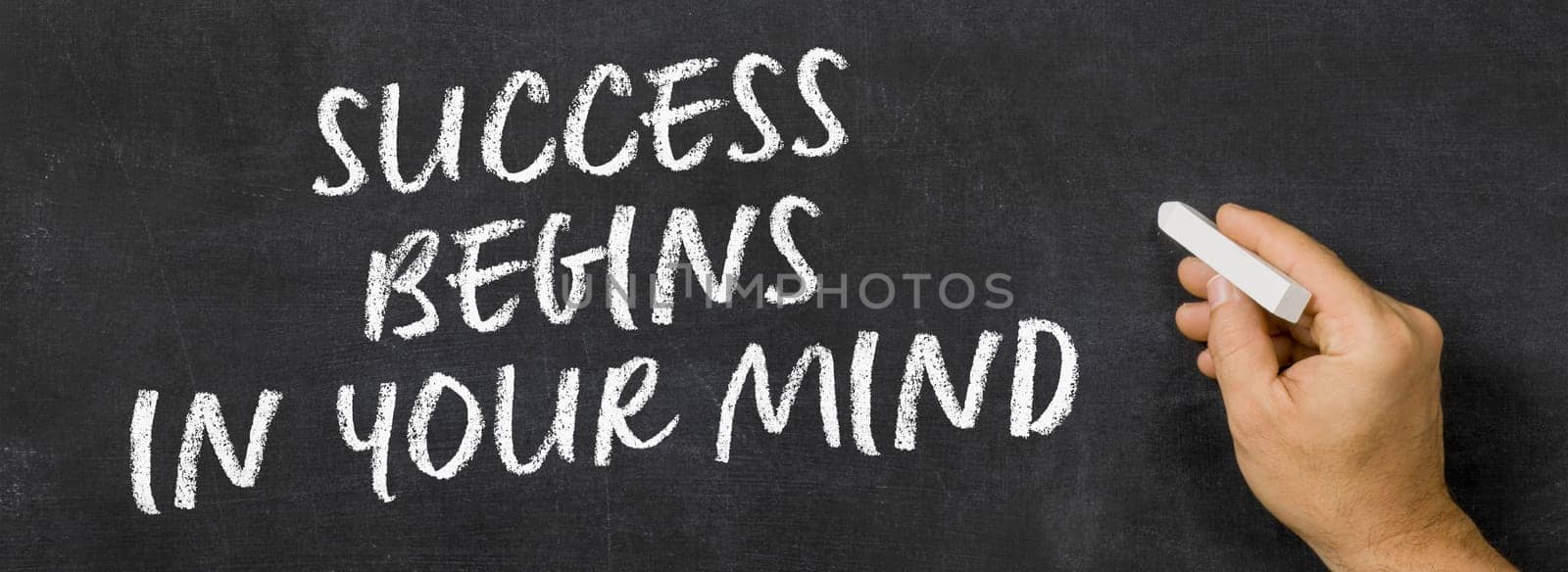 Text written on a blackboard -  Success begins in your mind