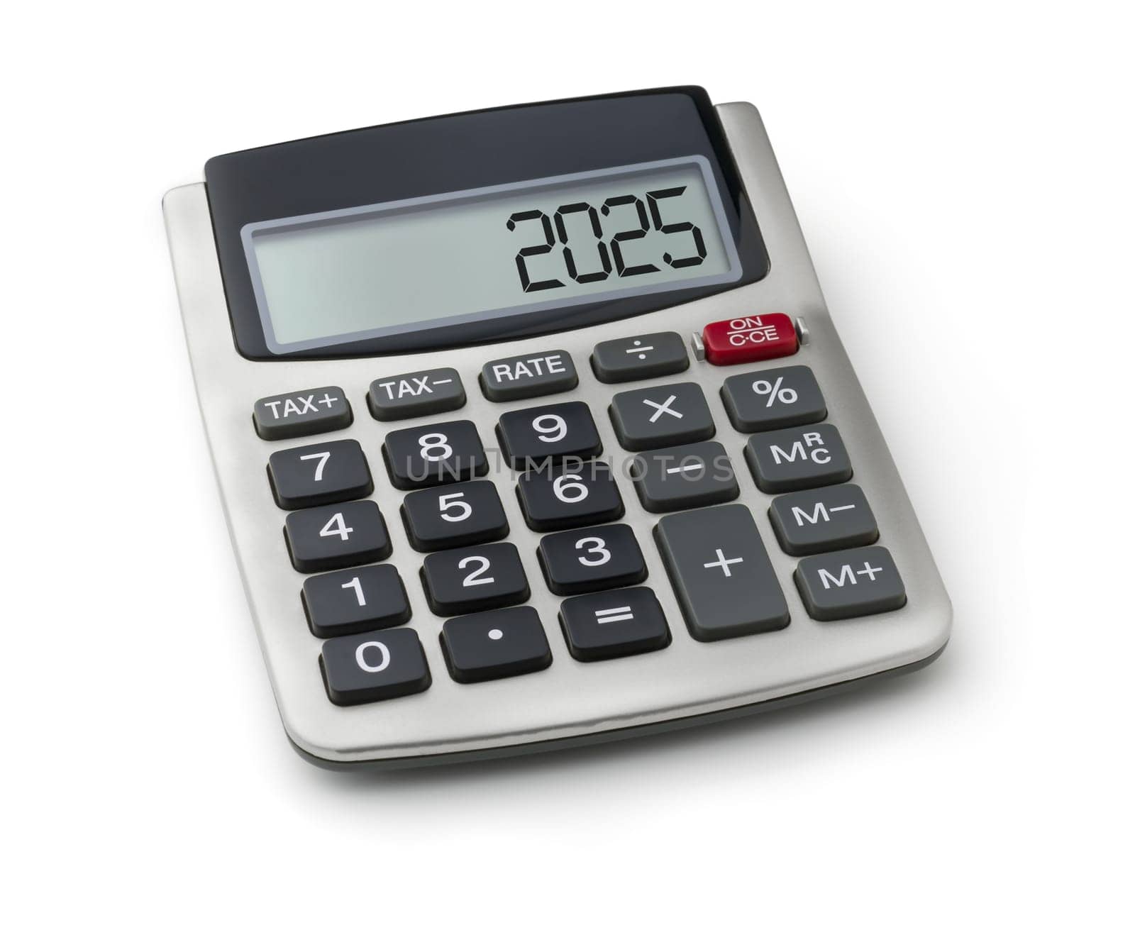 Calculator with the word 2025 on the display