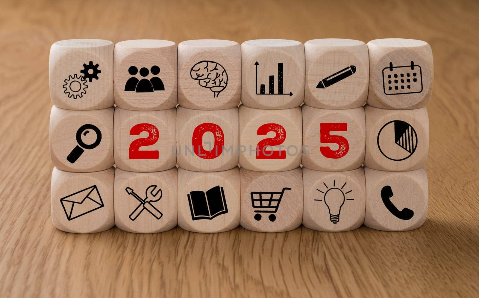 Dice with icons and the Year 2025