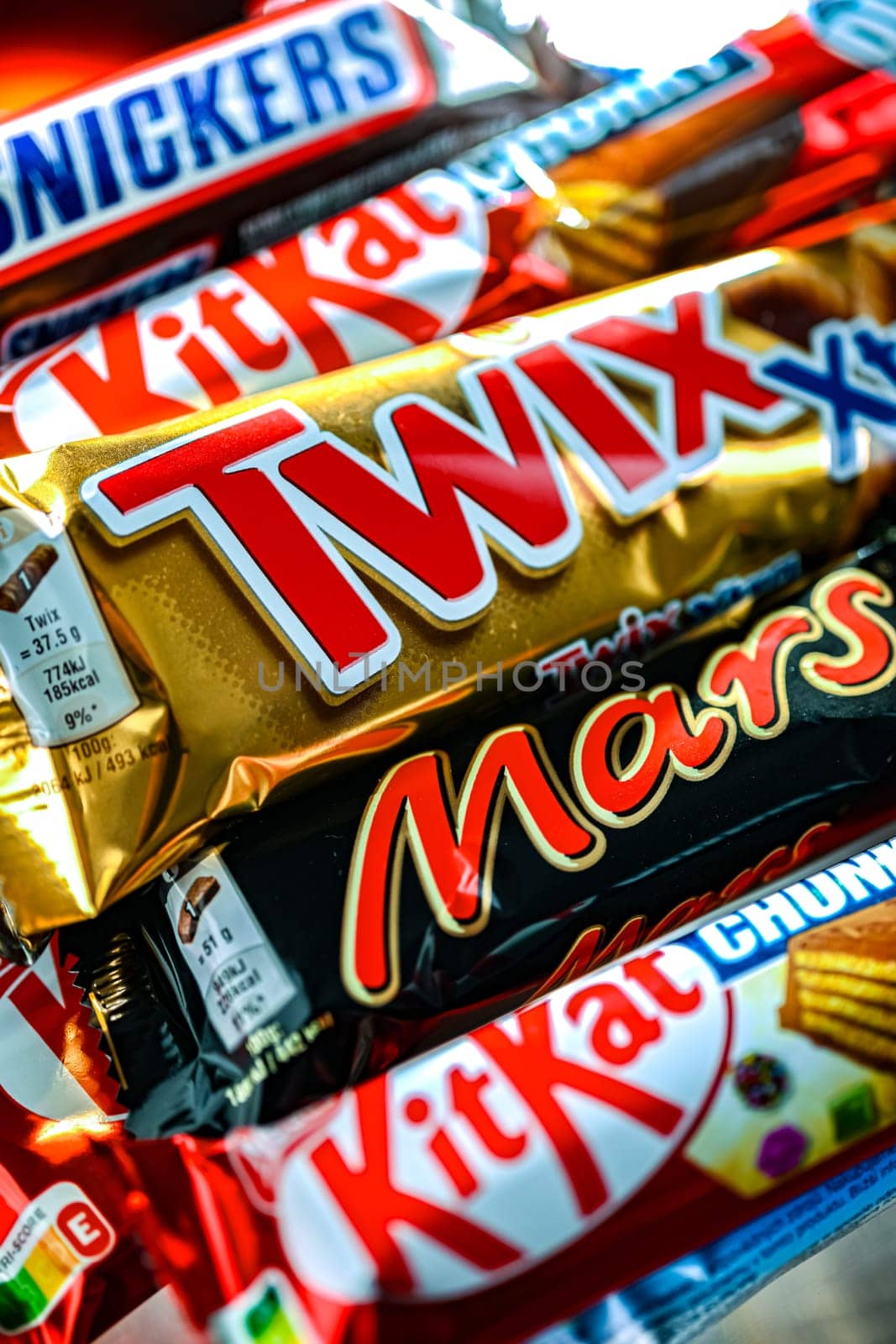 POZNAN, POL - NOV 20, 2024: Variety of popular brands of confectionery products