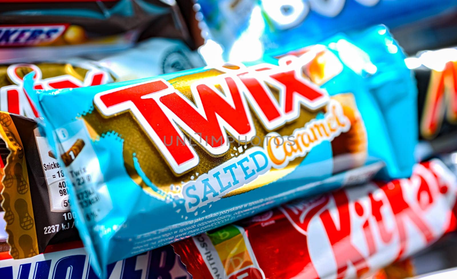 POZNAN, POL - NOV 20, 2024: Variety of popular brands of confectionery products