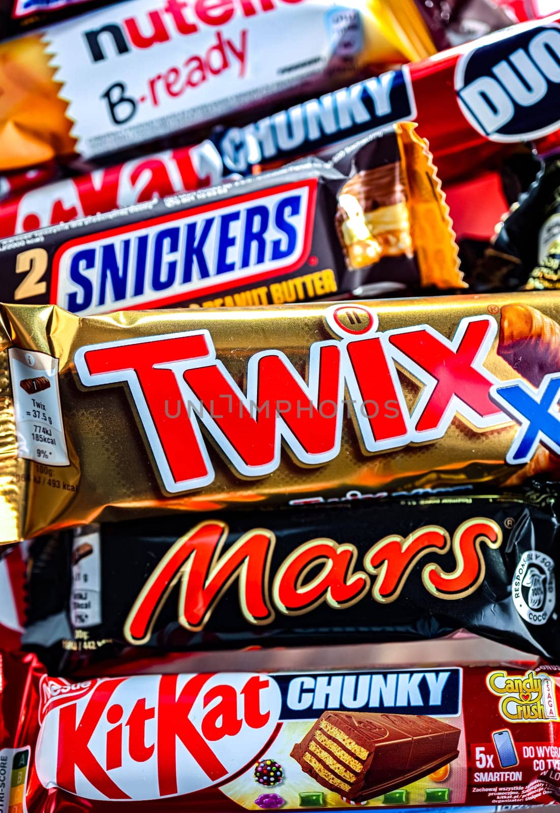 POZNAN, POL - NOV 20, 2024: Variety of popular brands of confectionery products