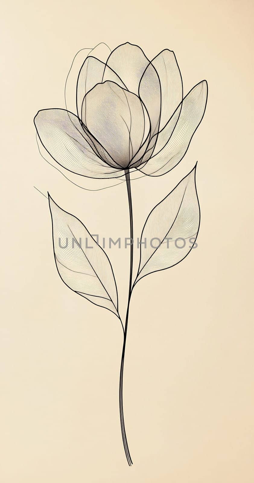 A delicate flower design features intricate lines and shading, showcasing a minimalist yet elegant aesthetic that enhances any decor.