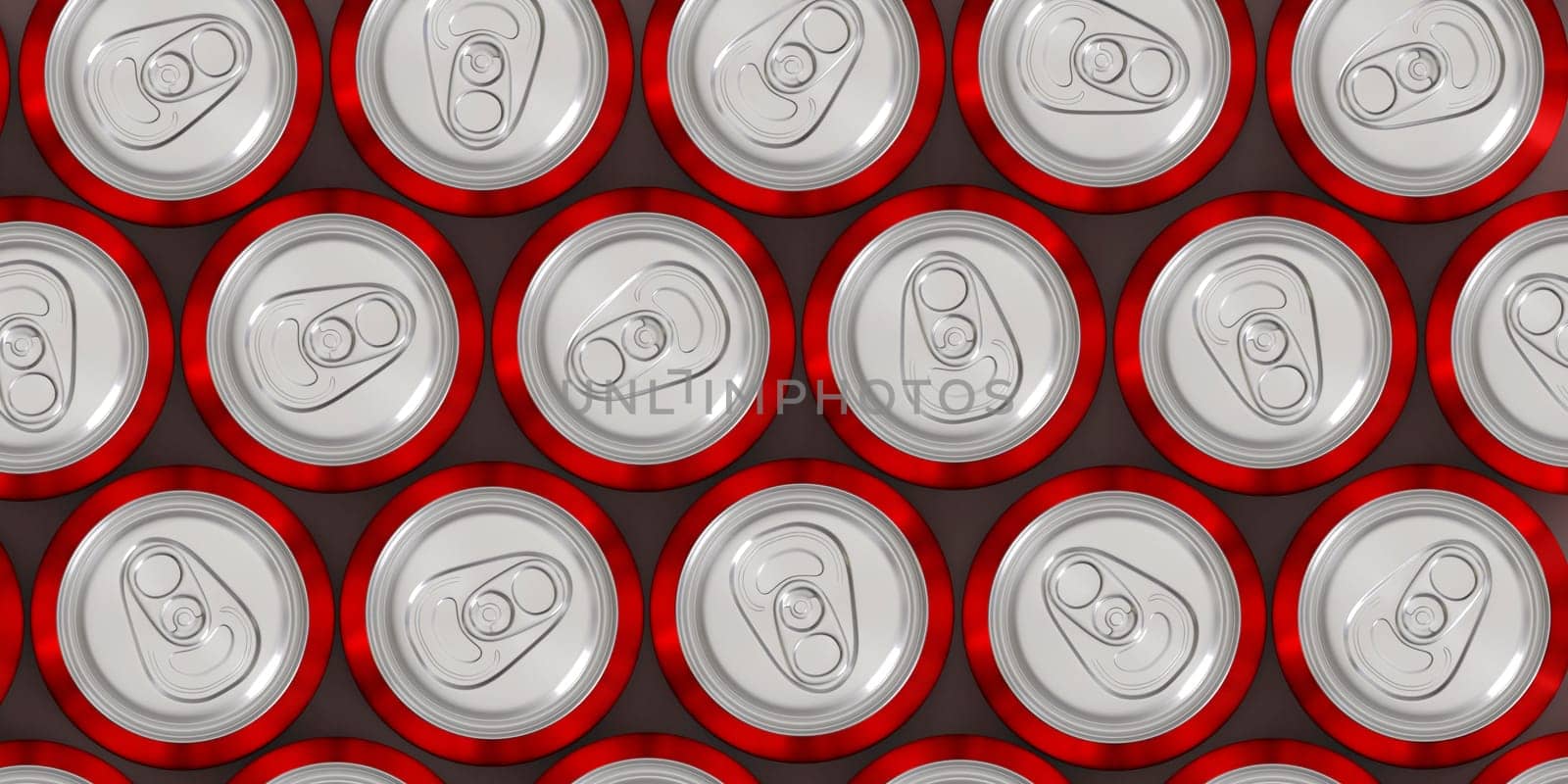 Red soda aluminum cans, top view