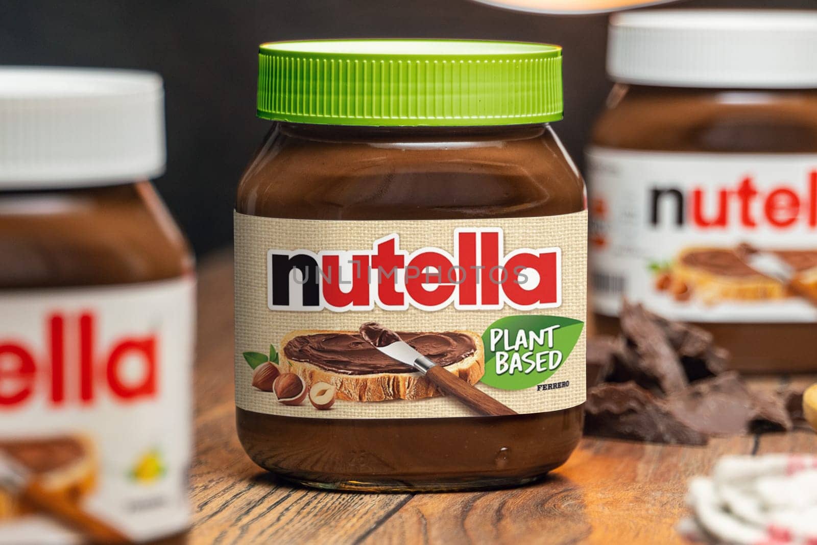 AACHEN, GERMANY - NOV 07, 2024: Pot of vegan Nutella, the popular brand name of a sweetened hazelnut cocoa spread, introduced to the market in 1964 by Italian company Ferrero