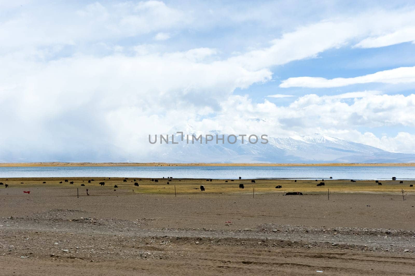 A lake in the Himalayas. Tibet, a large lake in the highlands.