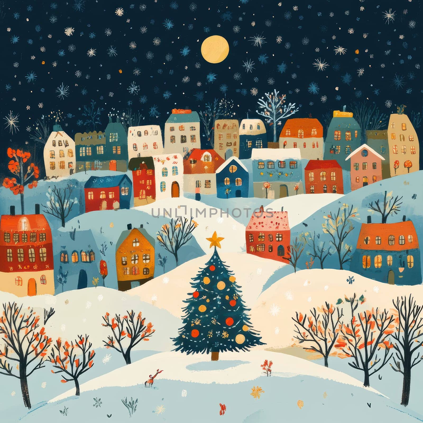 city on New Year's Eve, Christmas tree in the middle AI generative.