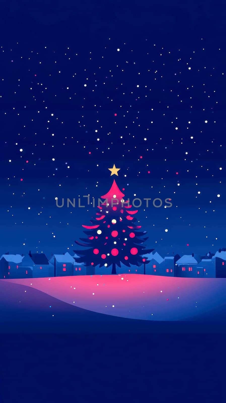 city on New Year's Eve, Christmas tree in the middle AI generative.