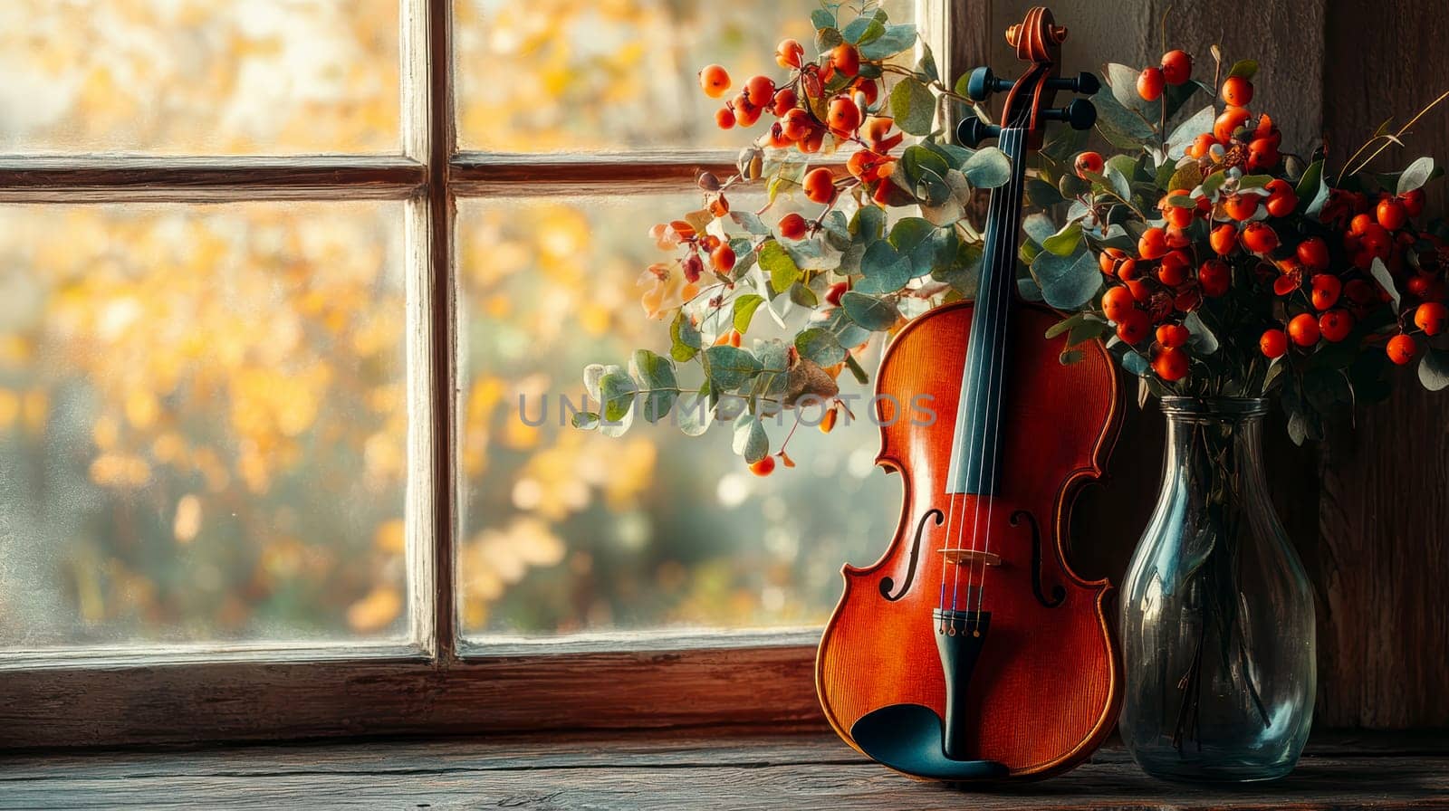 a classic wooden violin. AI generative.