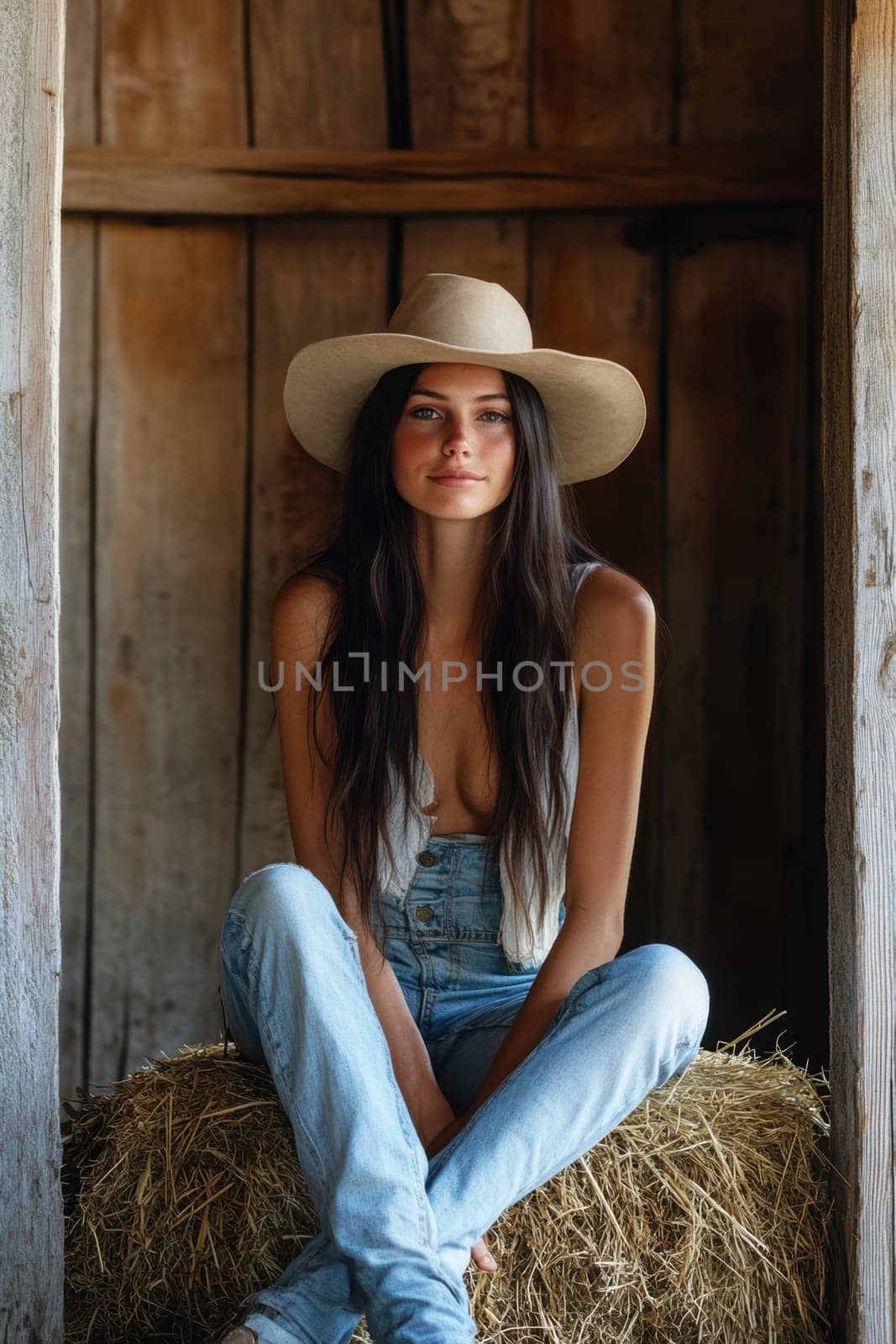 A beautiful cowgirl in jeans . AI generative.