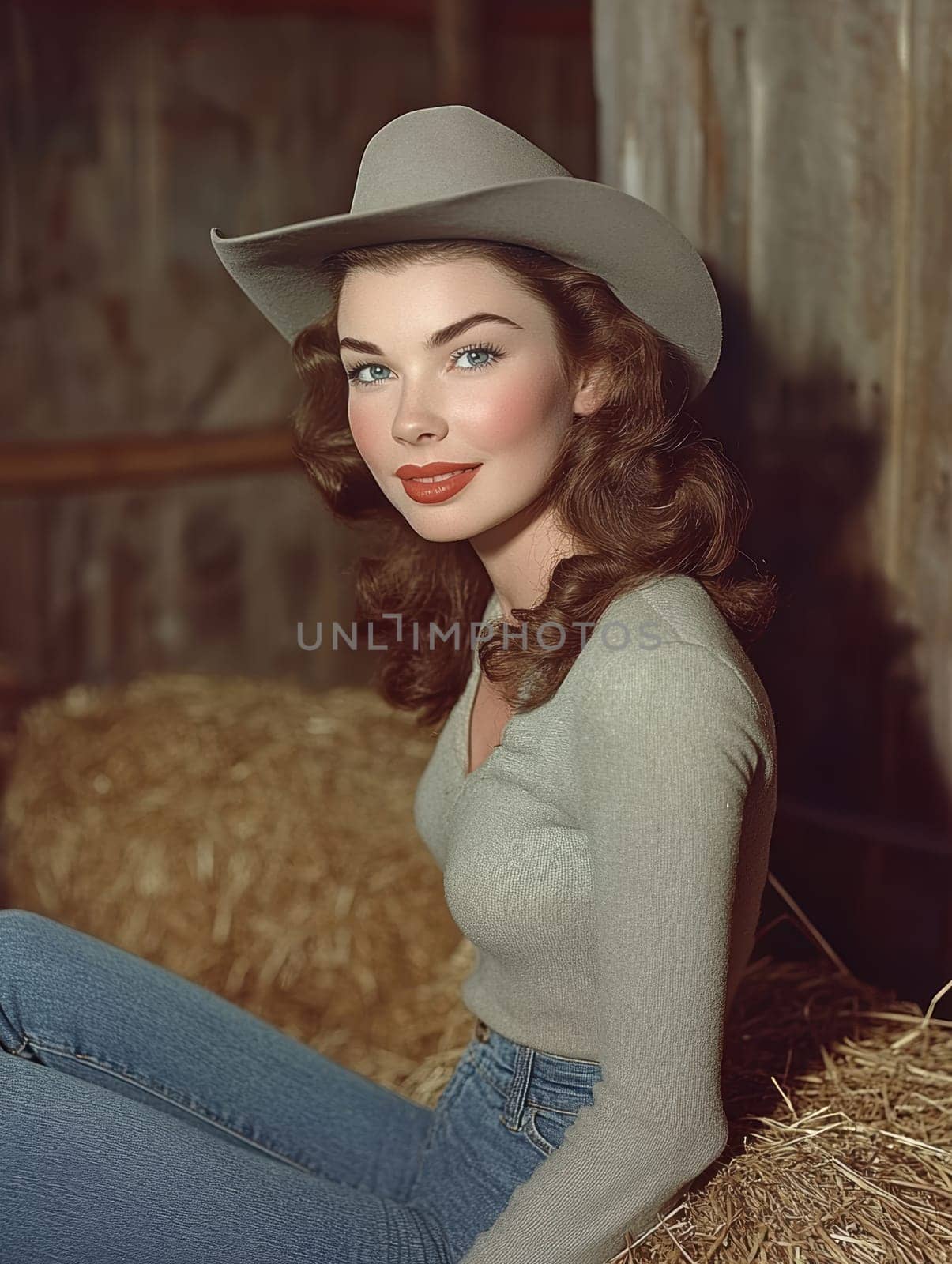 A beautiful cowgirl in jeans . AI generative.