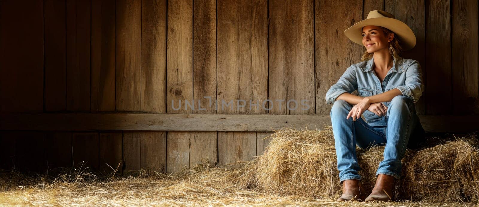 A beautiful cowgirl in jeans . AI generative.