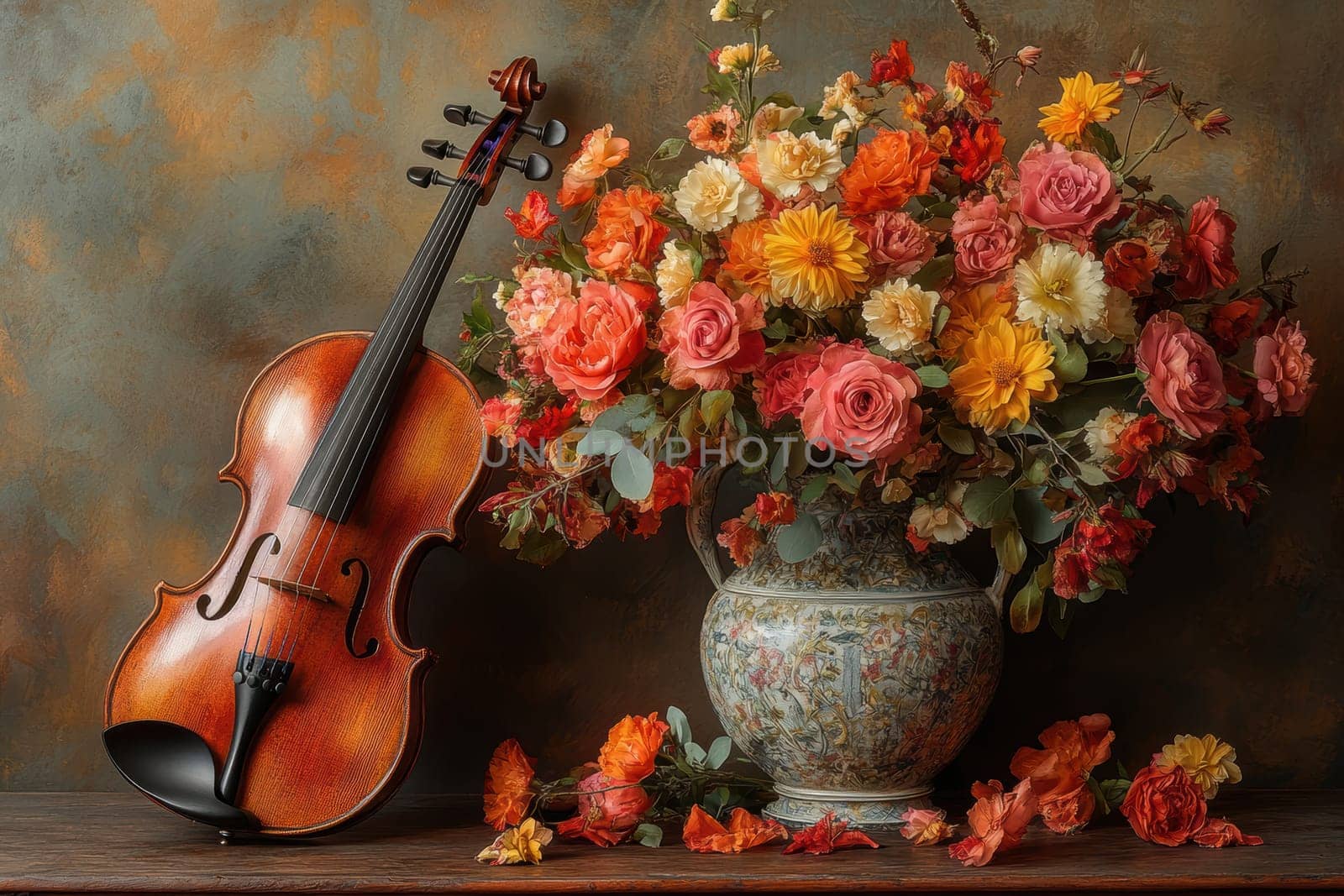 a classic wooden violin. AI generative.