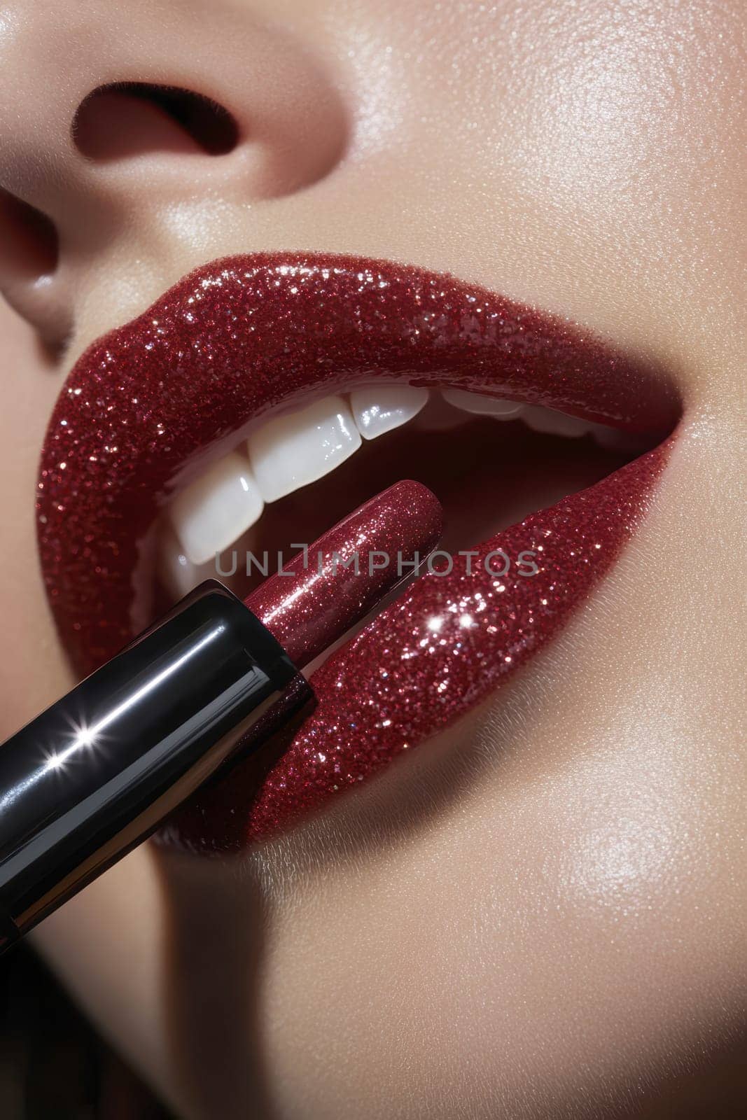 Fashionable types of lipsticks,red, black, pink and maroon. AI generative.