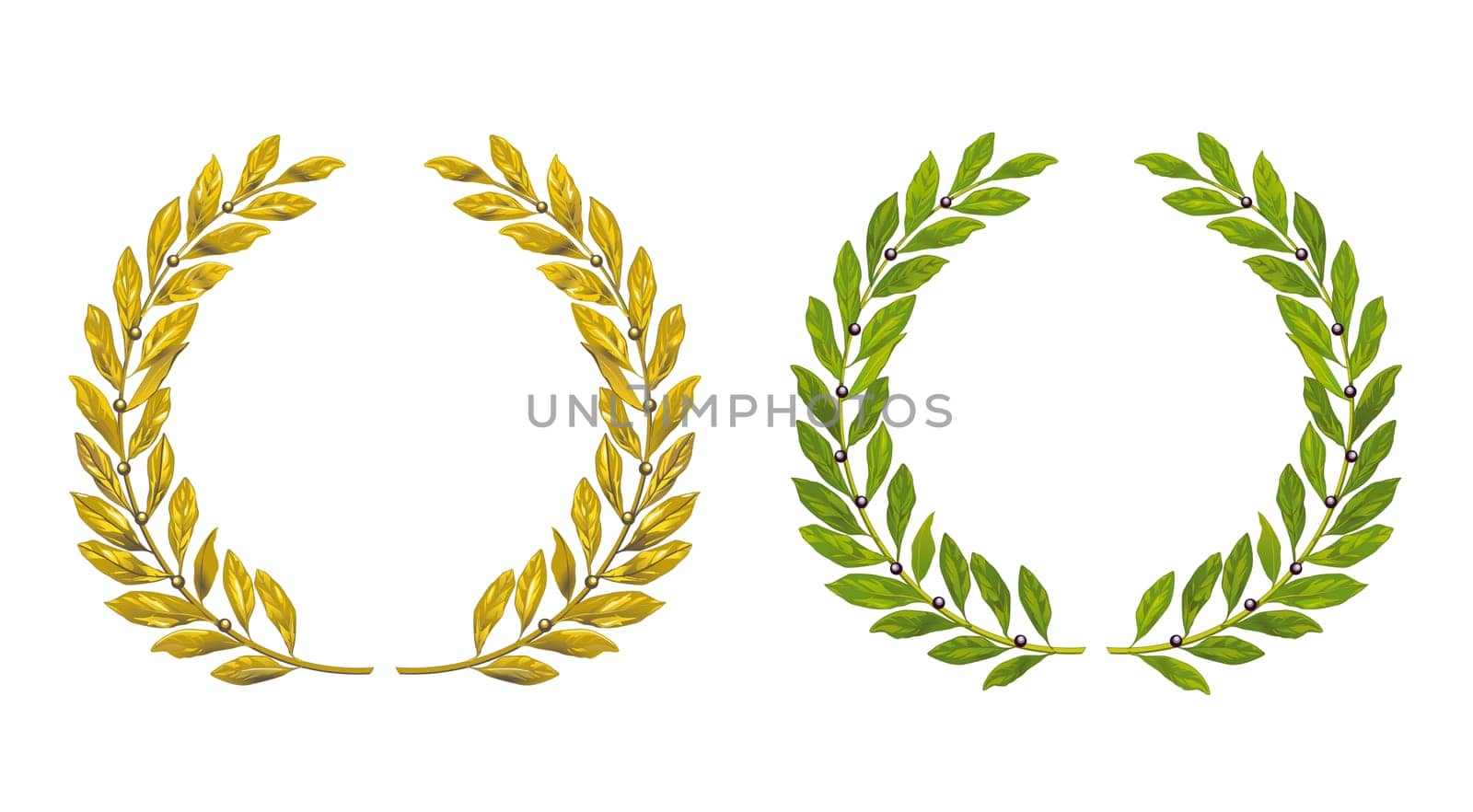 Laurel wreath gold and green, isolated illustration