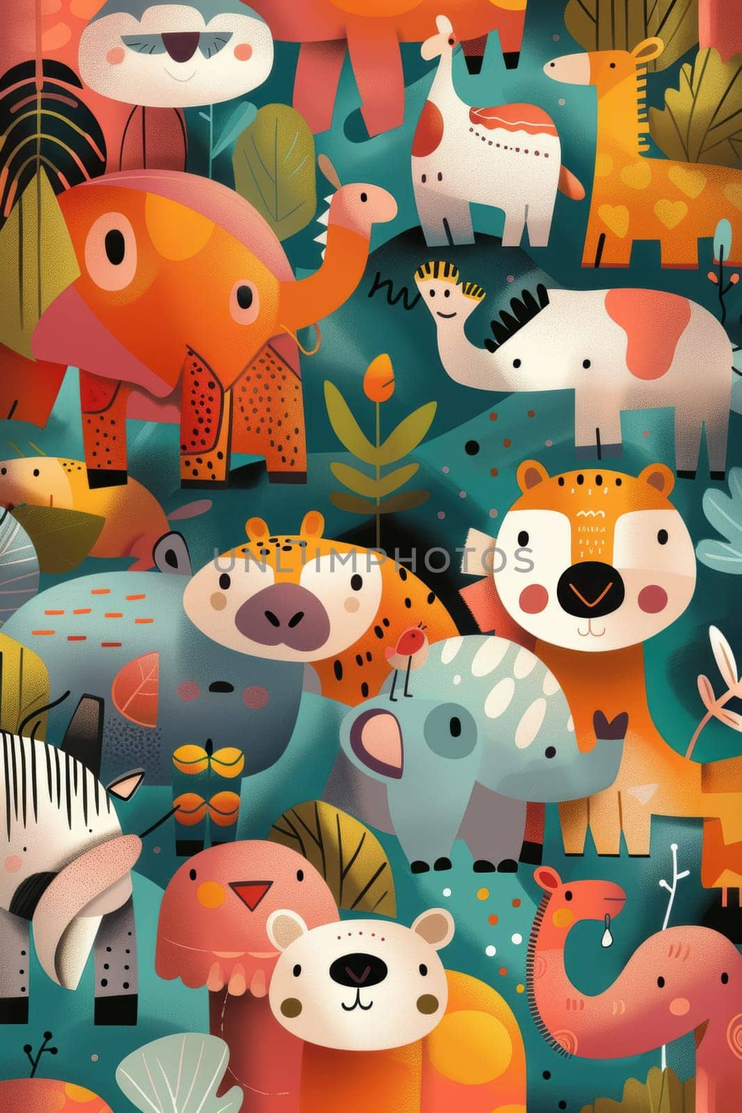 Illustration for children, savannah animals. AI generative.