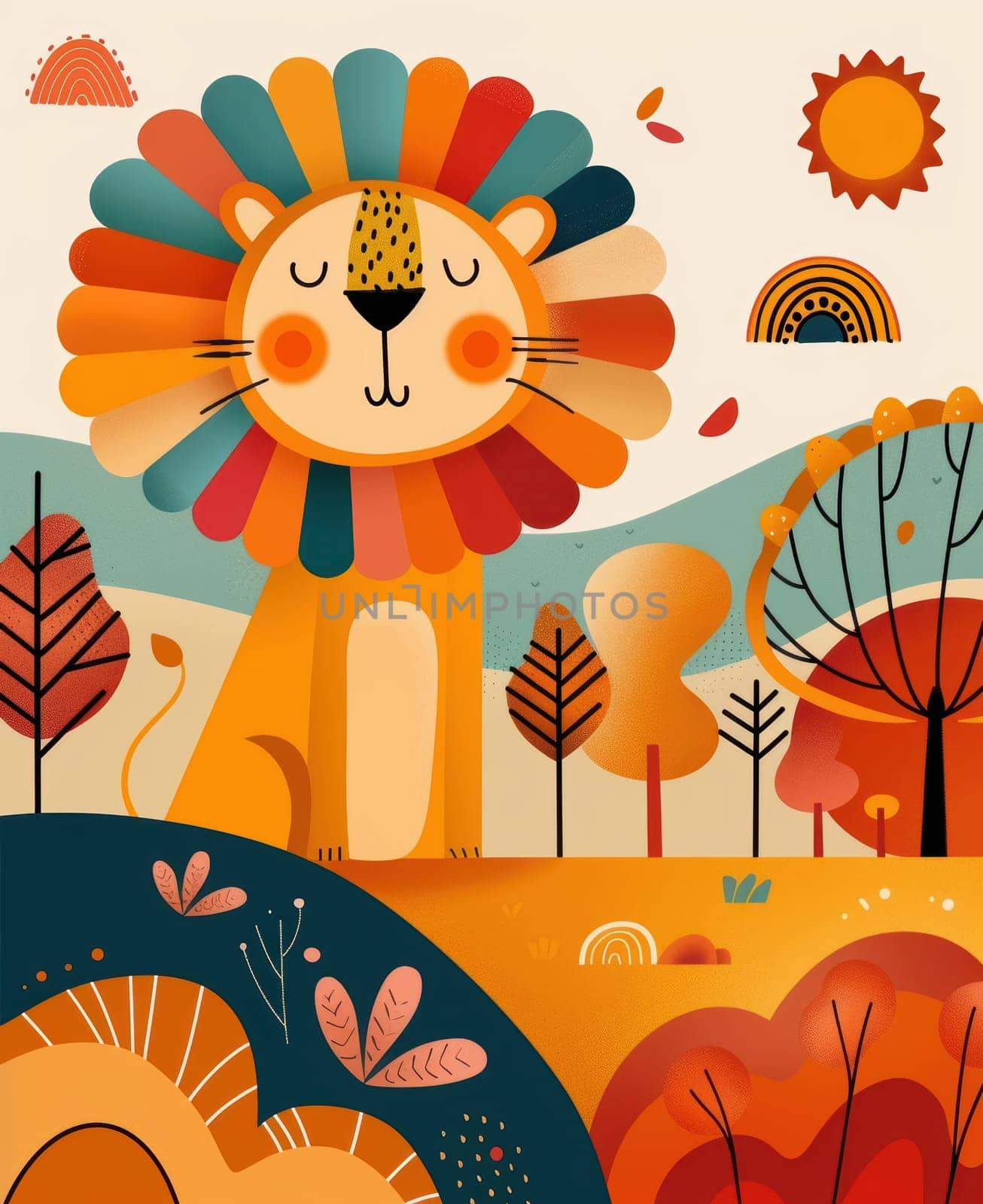 Illustration for children, savannah animals. AI generative.