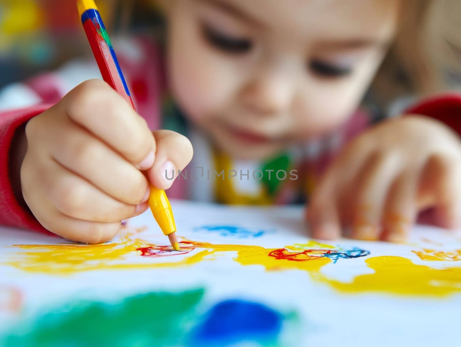 A young child focused on drawing with colorful crayons, expressing creativity and imagination.
