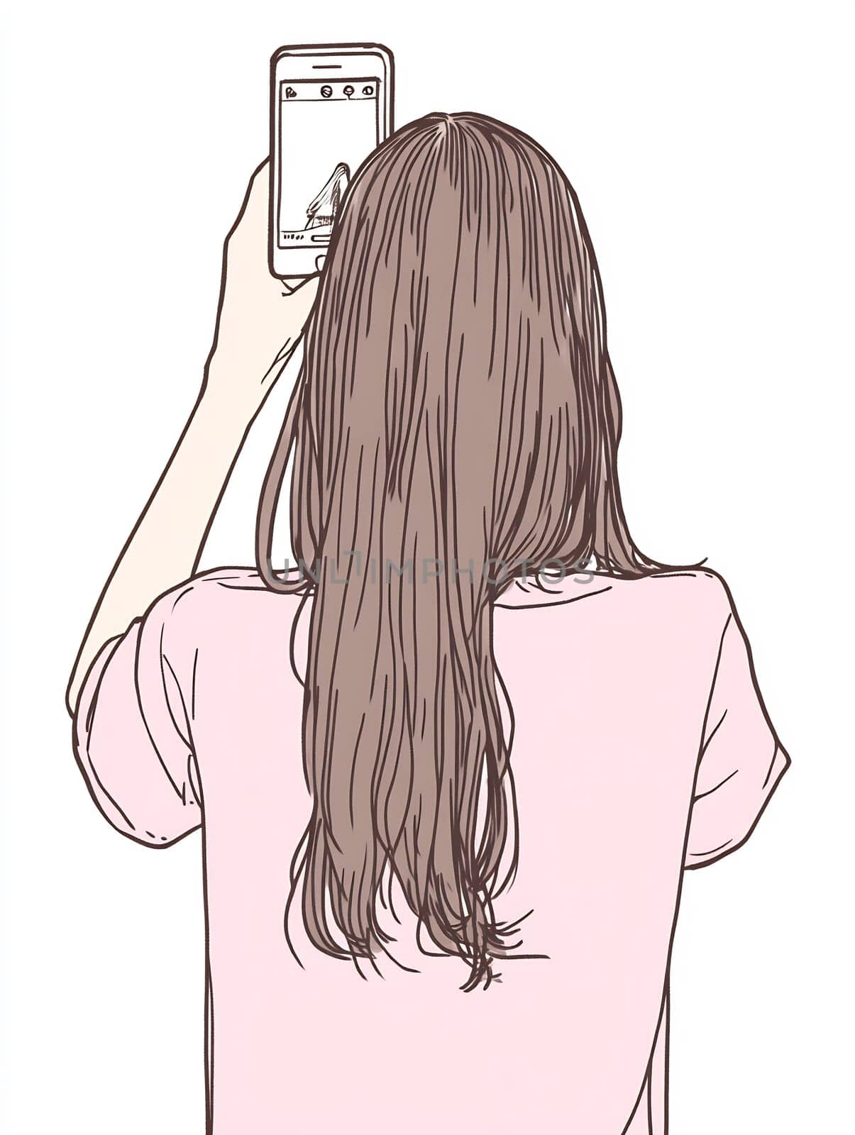 A person with long hair holds a smartphone, engrossed in capturing a moment, possibly at a casual gathering or event.