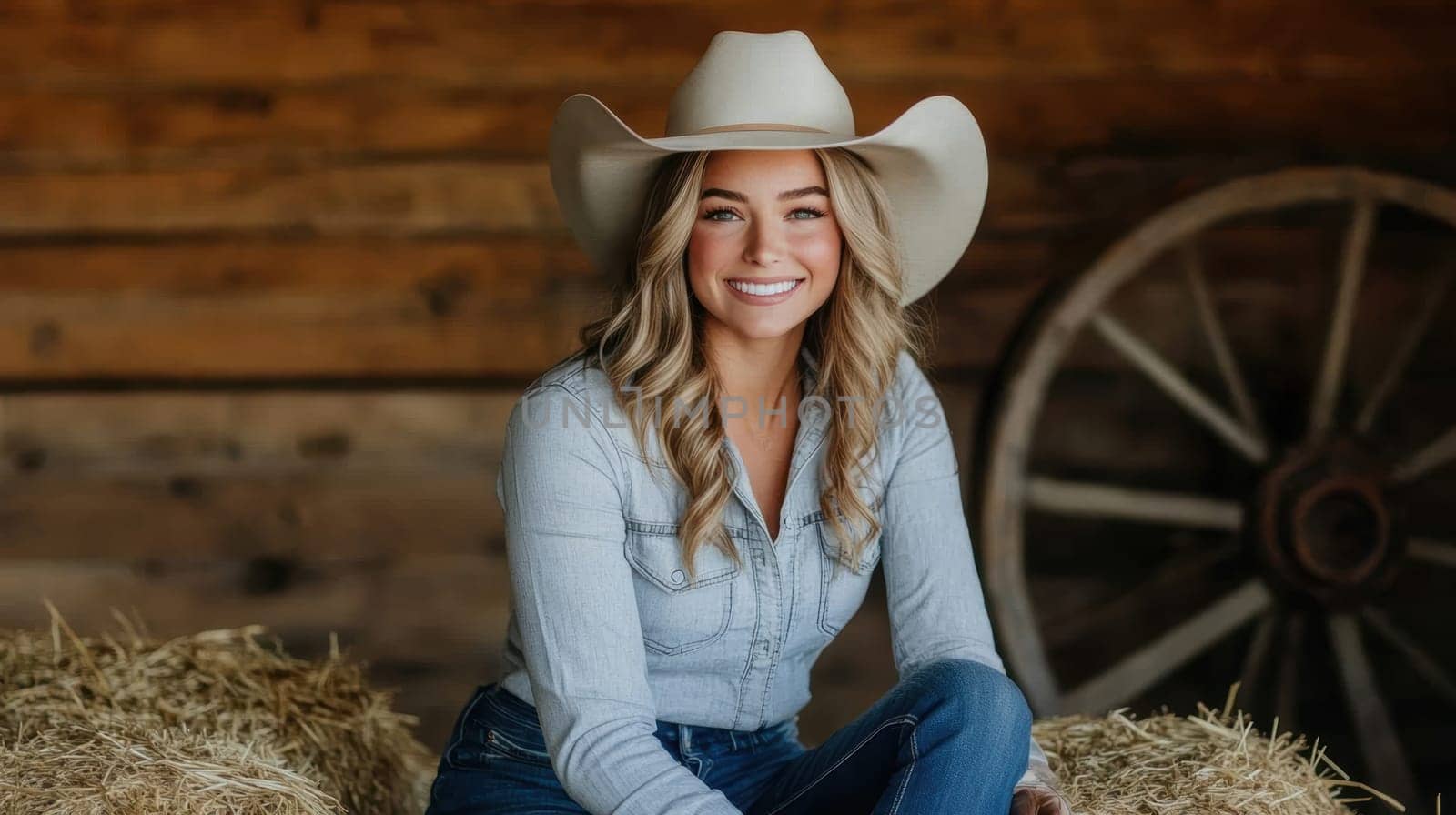 A beautiful cowgirl in jeans . AI generative.