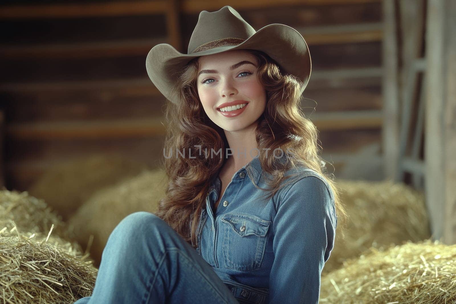 A beautiful cowgirl in jeans . AI generative.