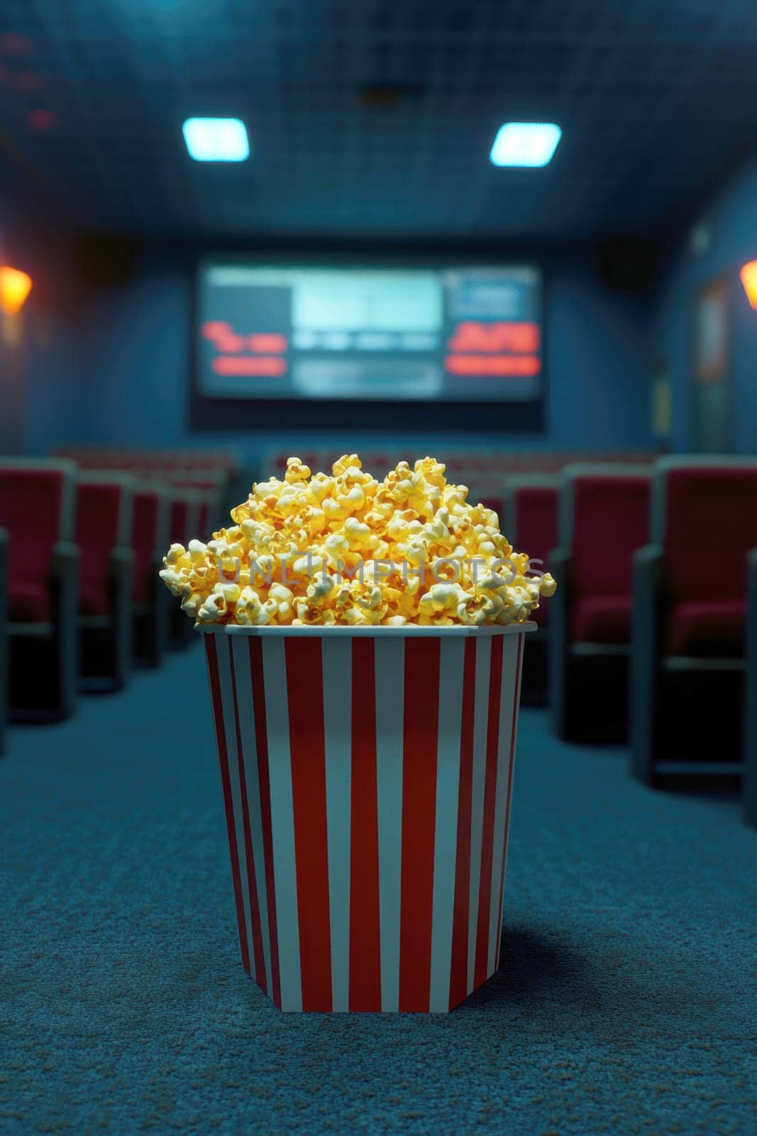 freshly popped popcorn in a cinema. AI generative.