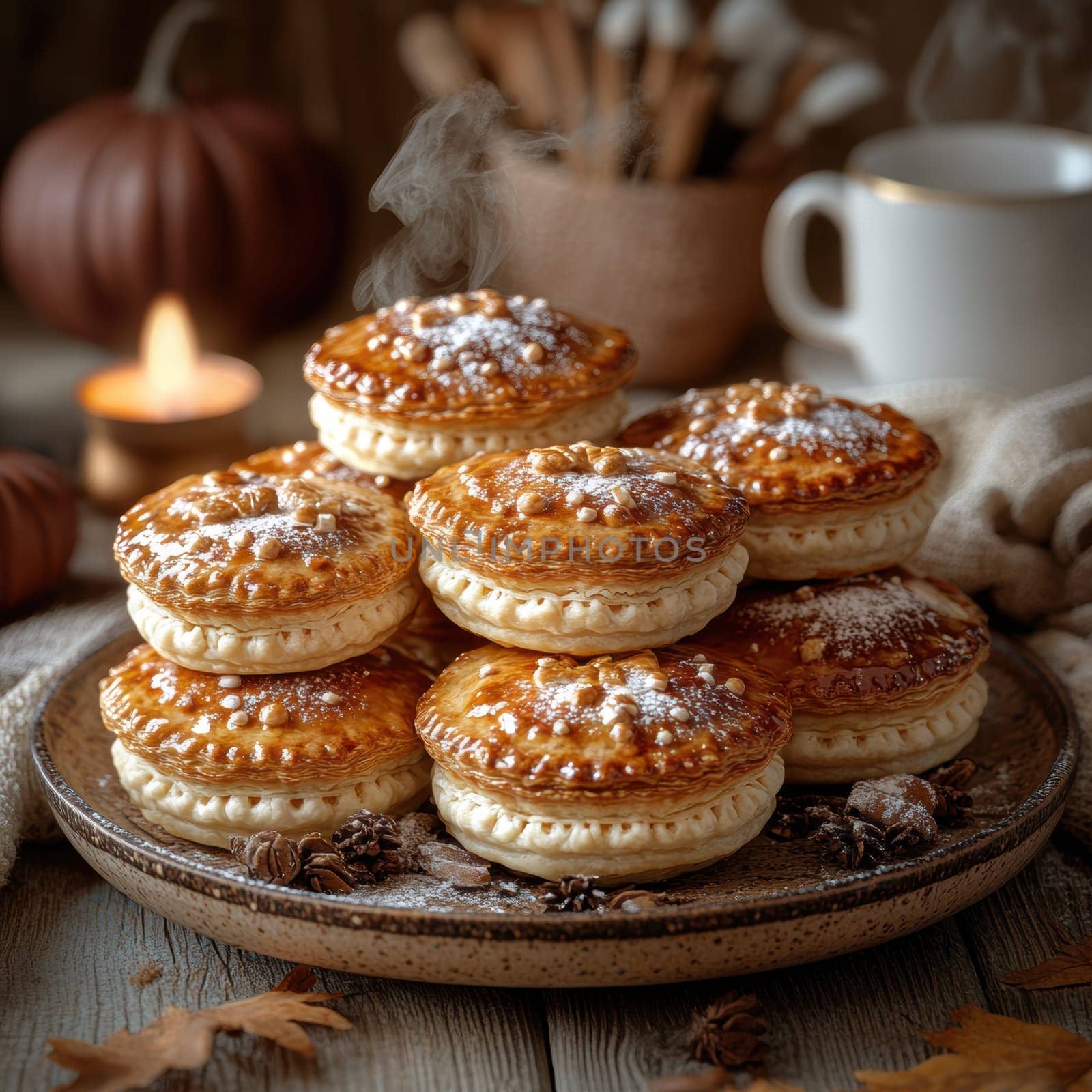 Freshly baked pies with filling. AI generative.