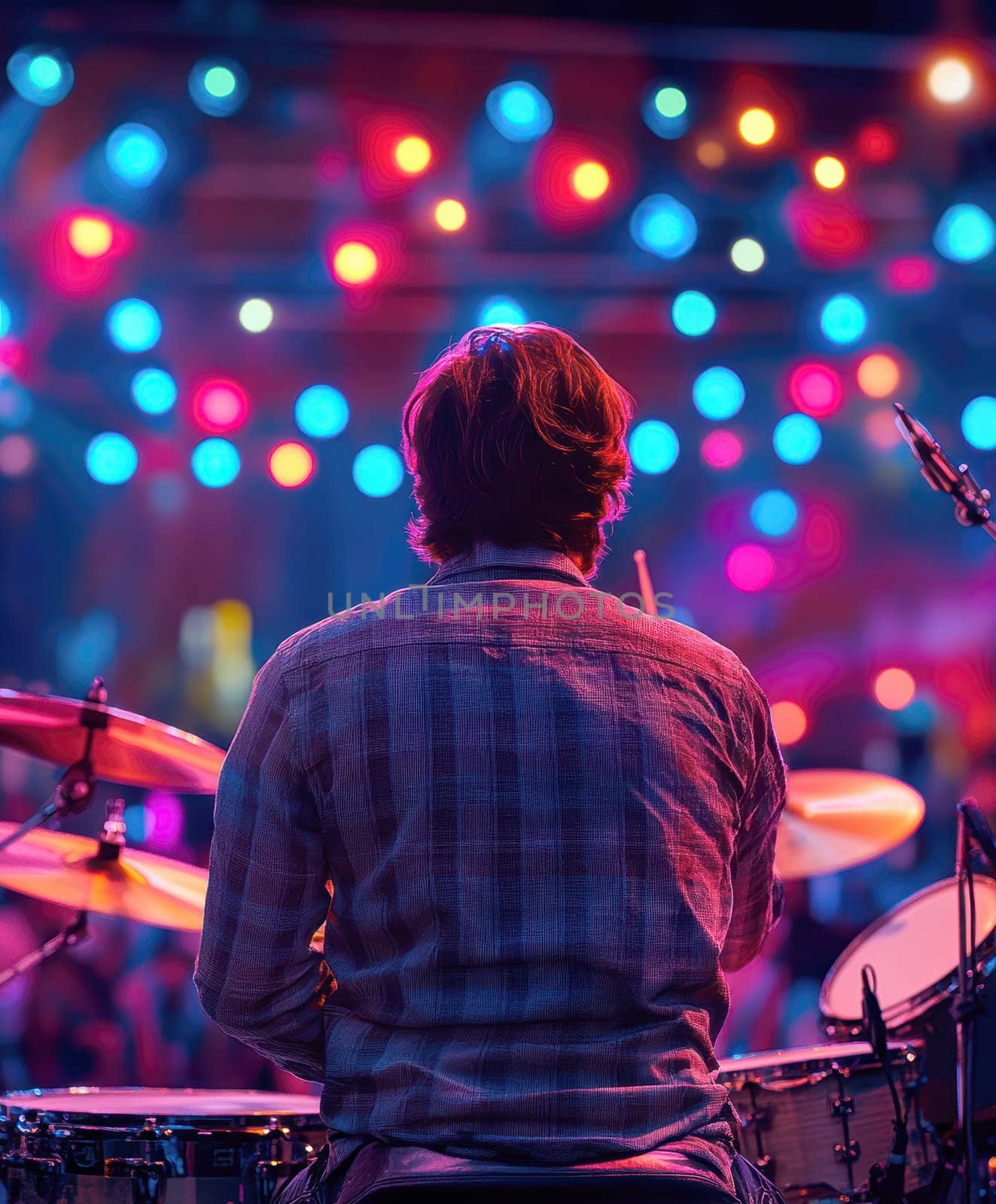 rock concert taking place in a small, intimate concert hall. AI generative.