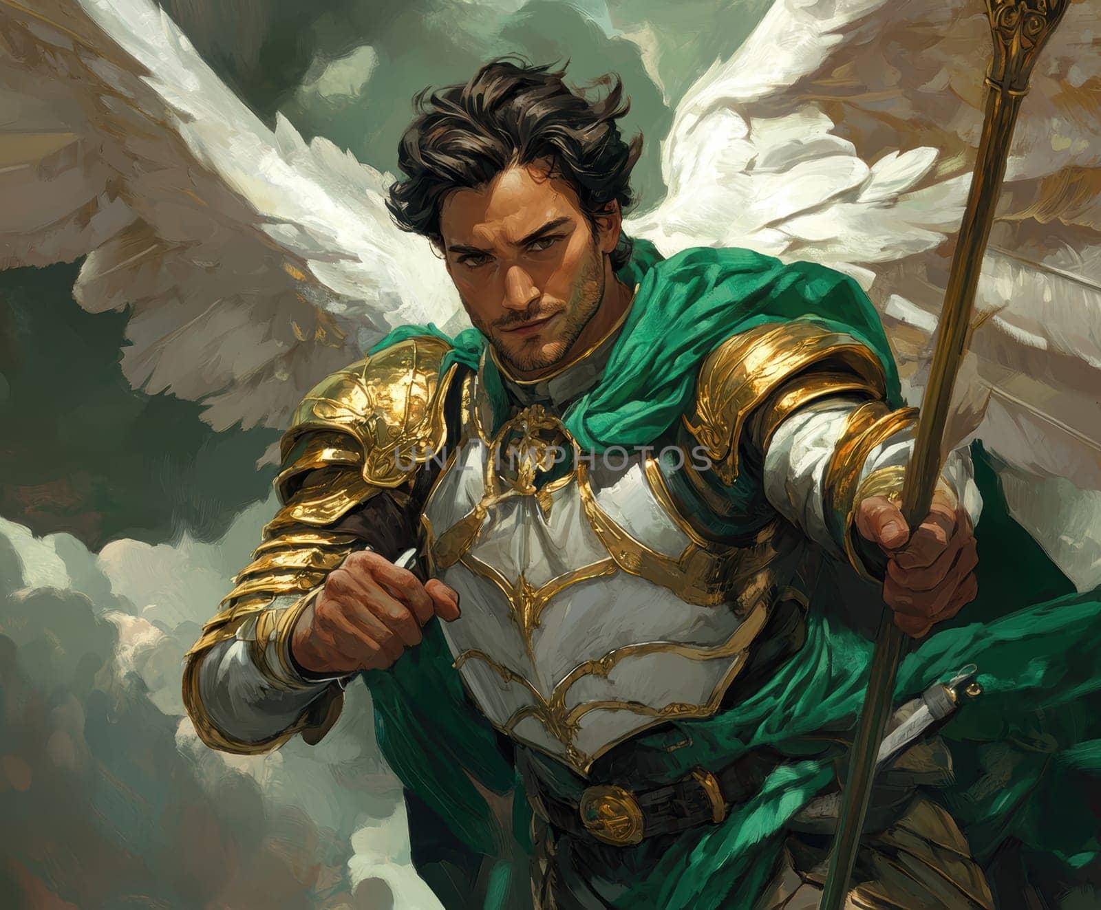 Archangel Saint Raphael. AI generative.