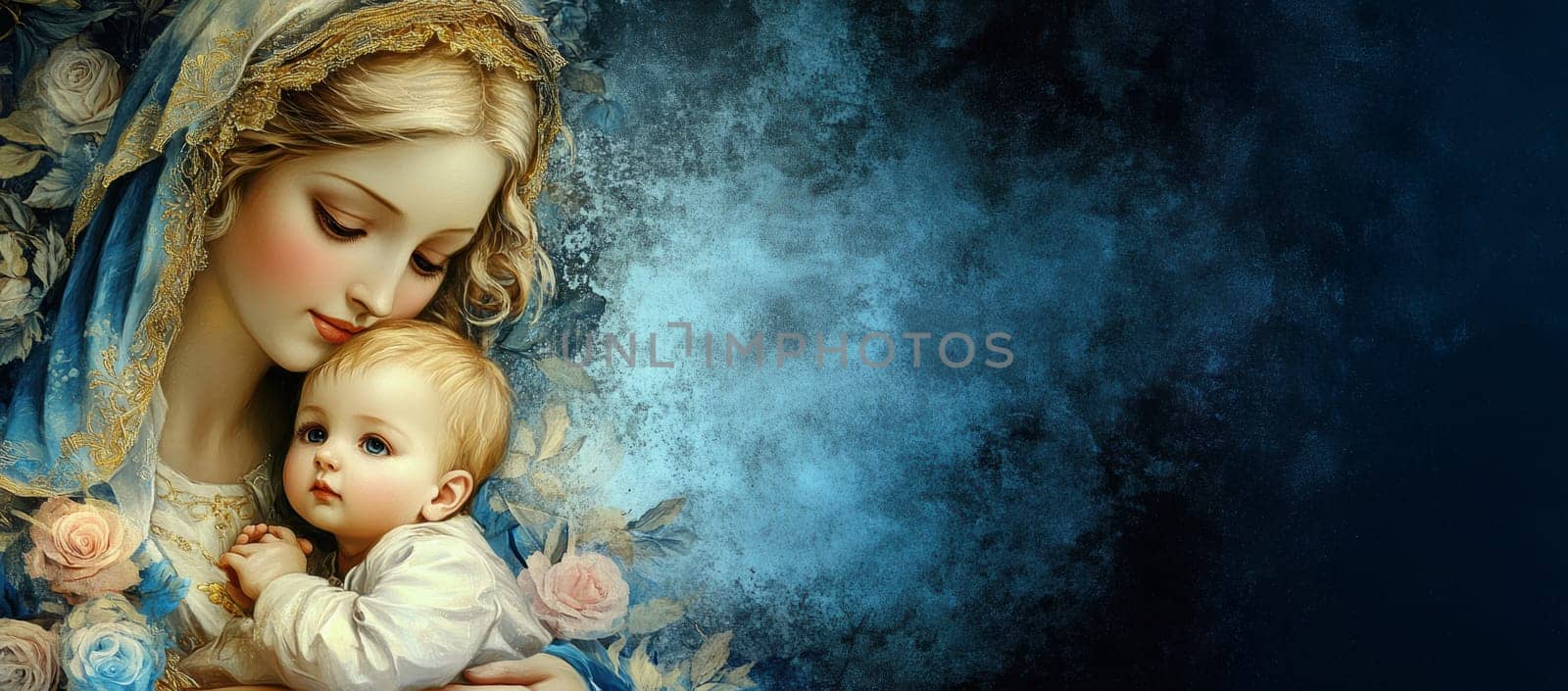 Mother of God with a baby. AI generative.
