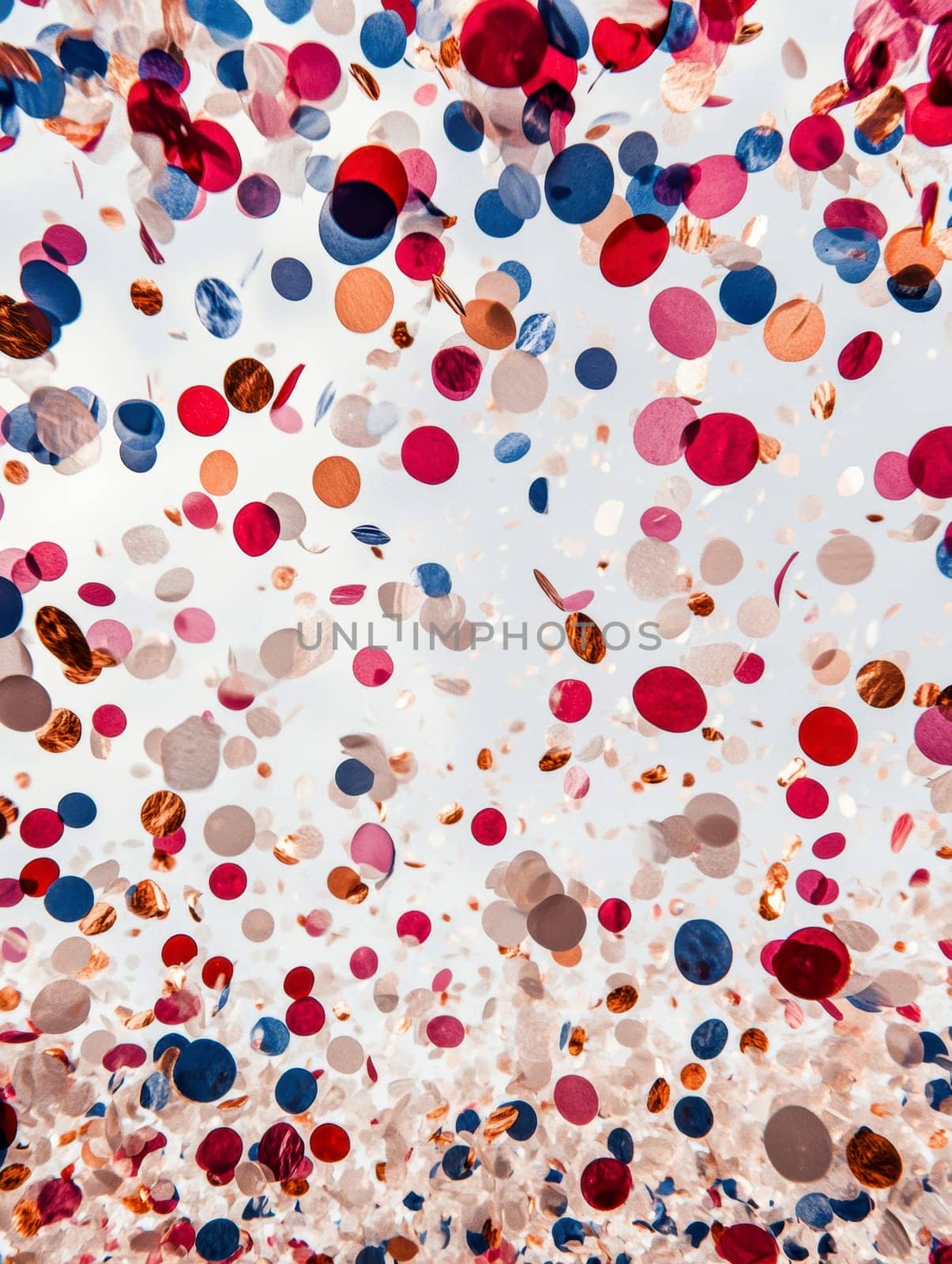 coloured confetti as a white New Year's background. AI generative.