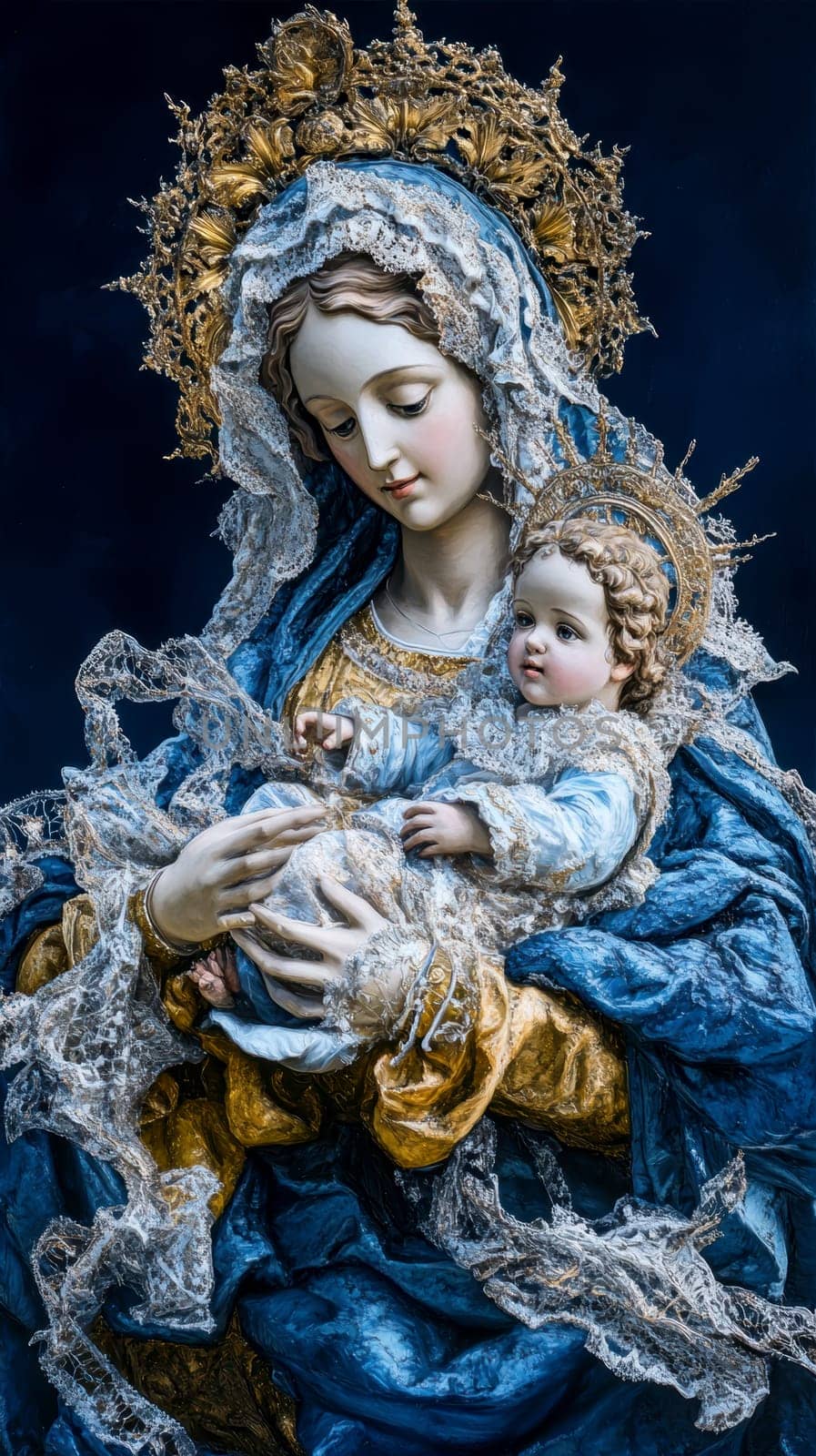 Mother of God with a baby. AI generative.