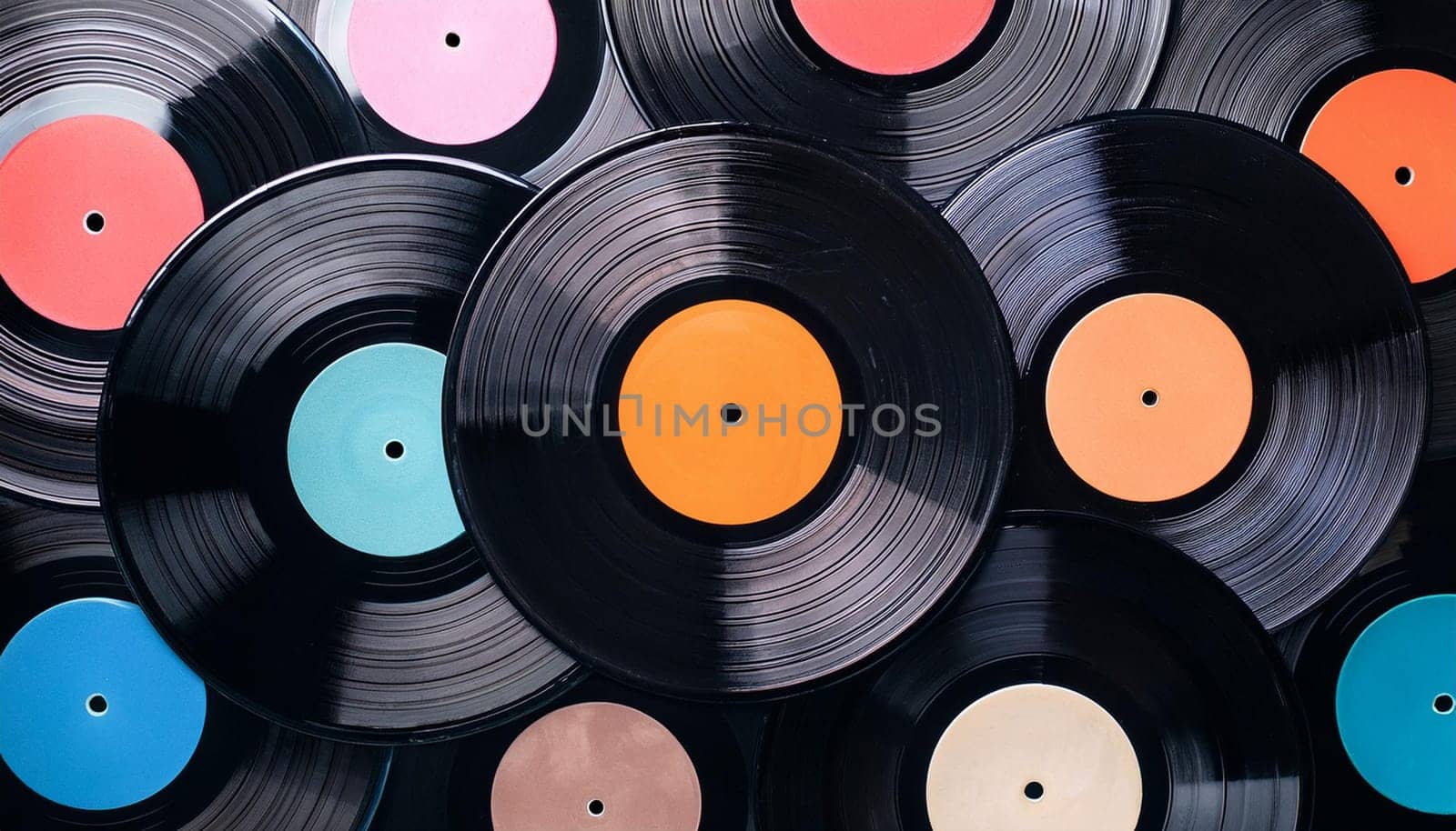 vinyl records backdrop full frame, AI generated image