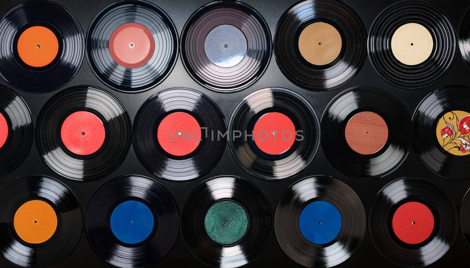 vinyl records backdrop full frame, AI generated image